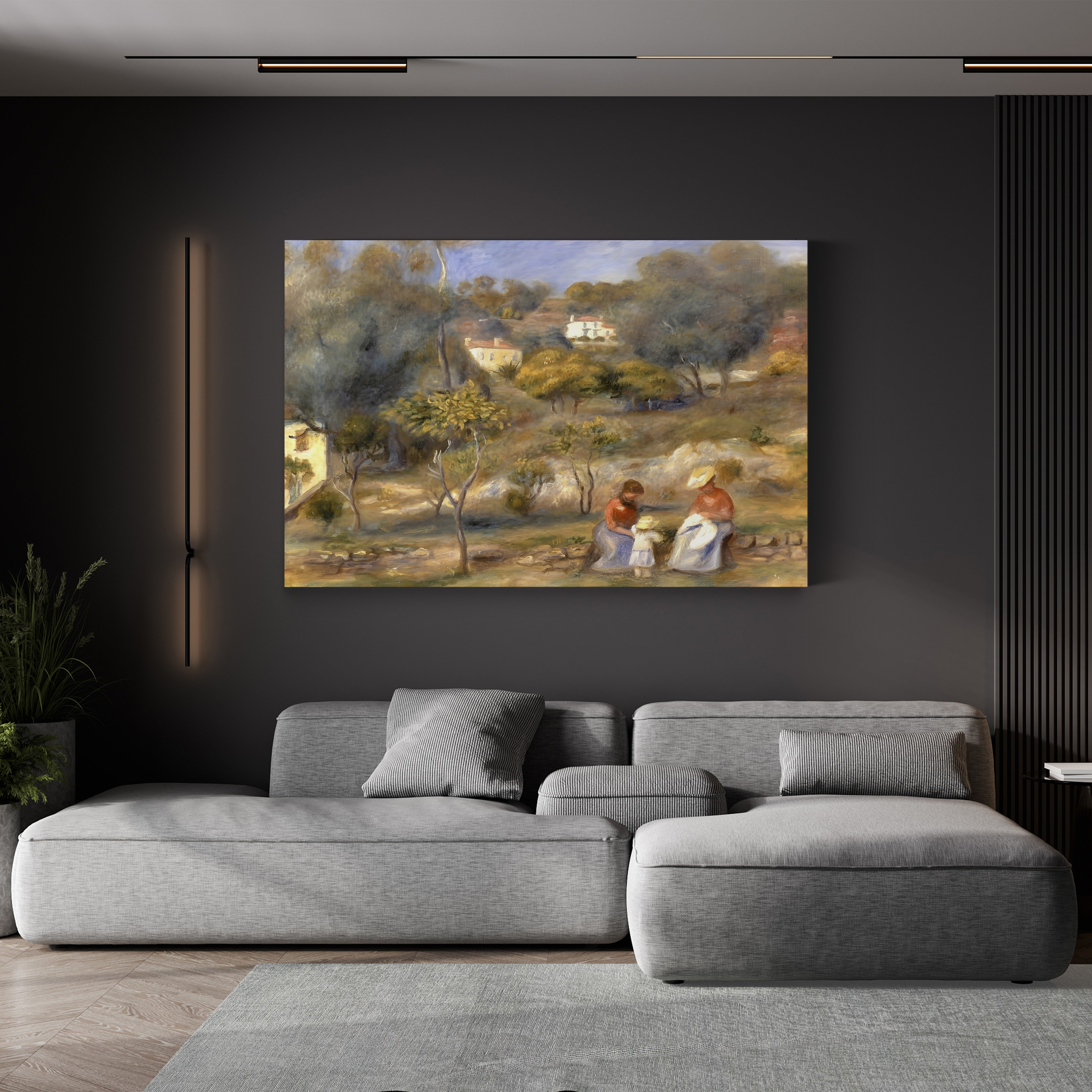Two Women and a Child in a Landscape, 1902 – Pierre-Auguste Renoir Wall Art | Impressionist Figural Canvas Print
