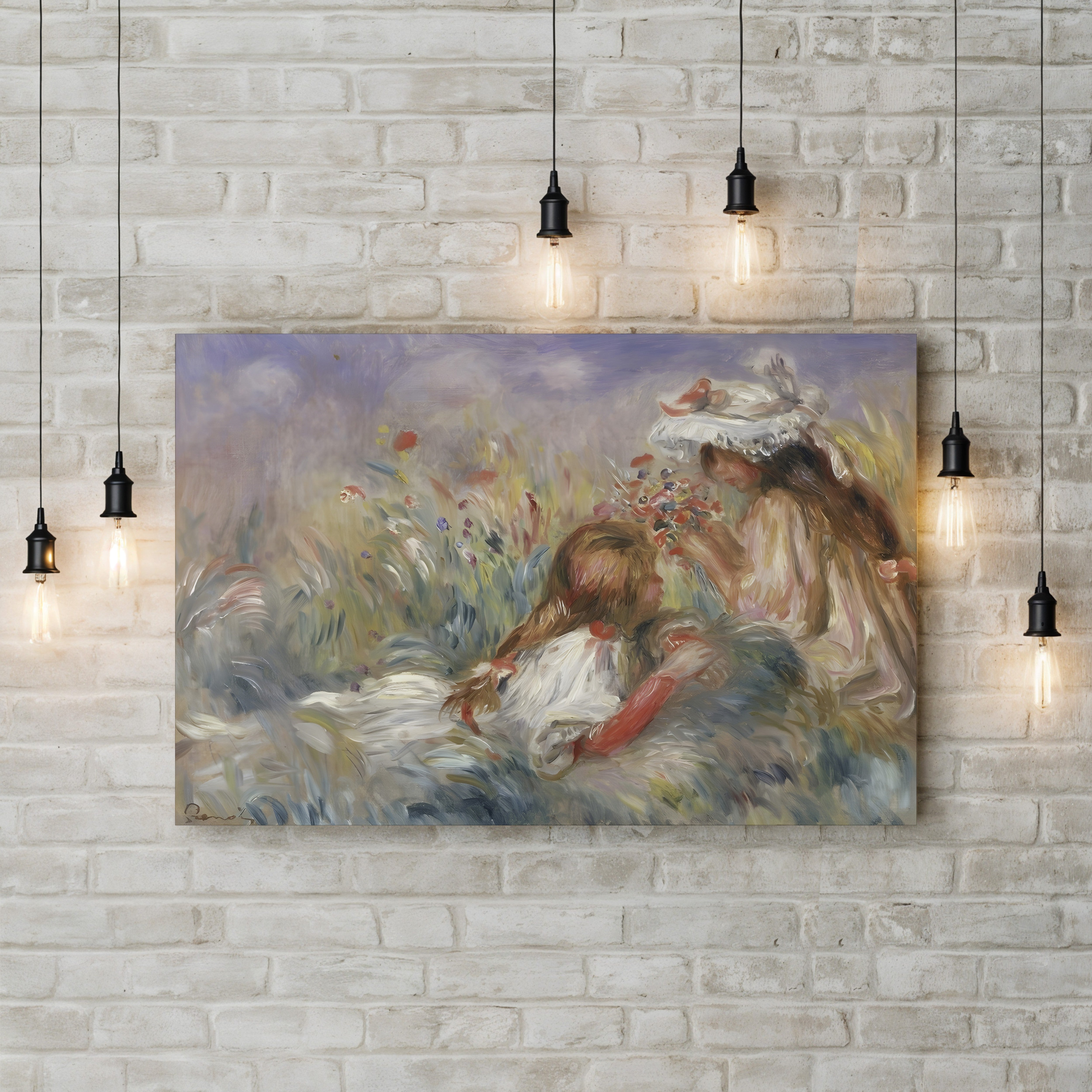 Two Children Seated Among Flowers, 1900 – Pierre-Auguste Renoir Wall Art | Impressionist Figural Canvas Print