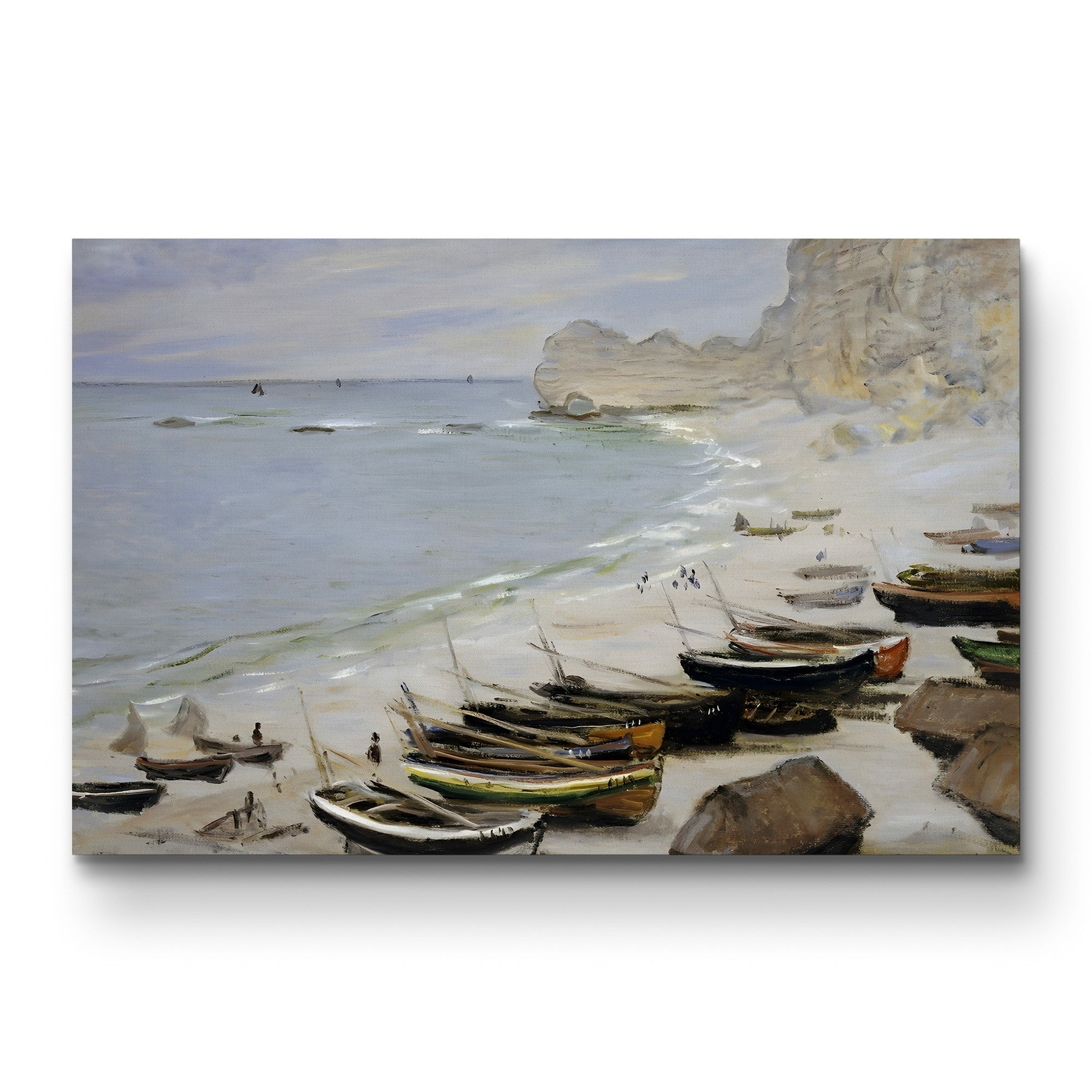 Boats on the Beach at Étretat, 1883 – Claude Monet Wall Art | Impressionist Normandy Coastal Canvas Print
