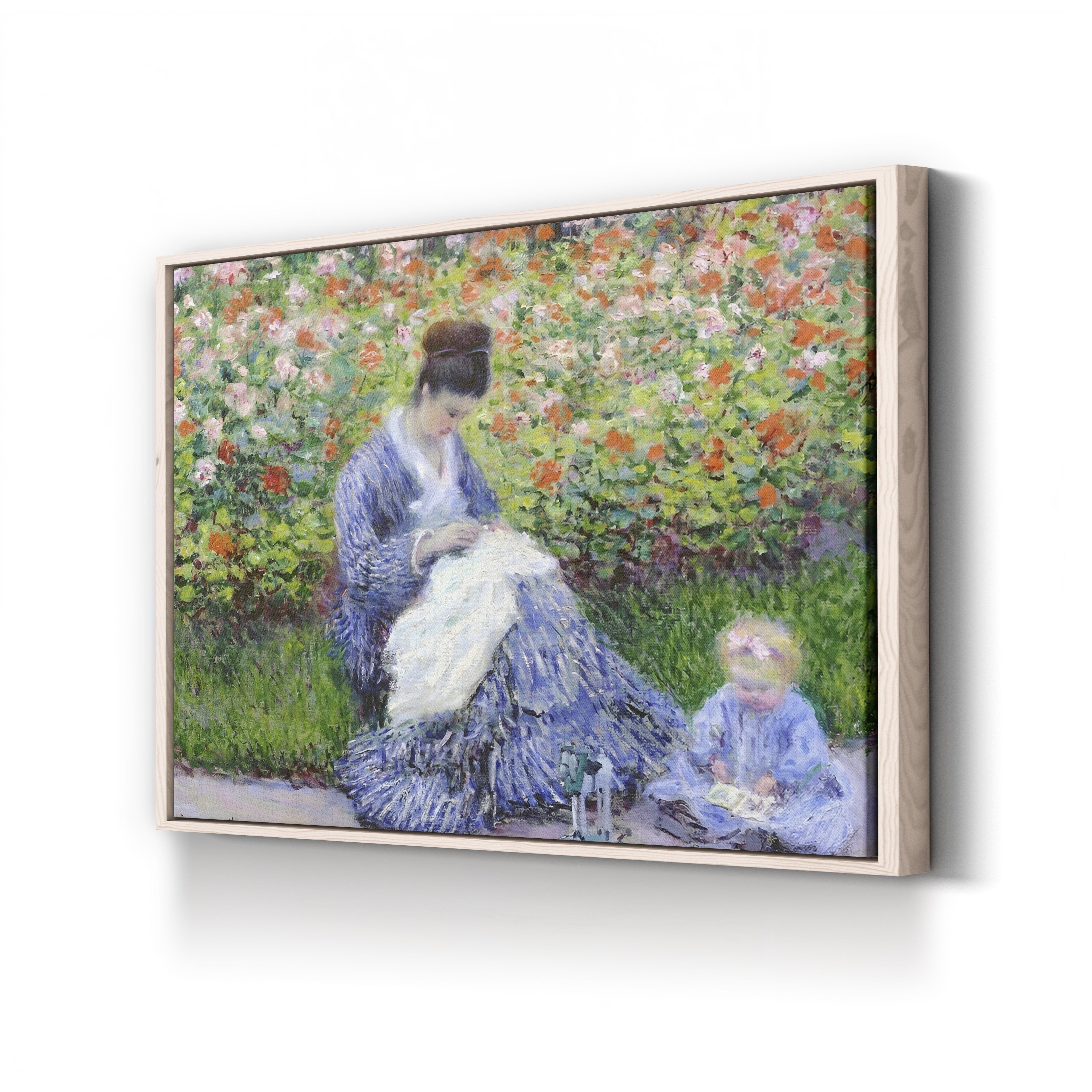 Camille Monet and a Child in the Artist's Garden at Argenteuil – Claude Monet Wall Art | Impressionist Garden Figure Canvas Print