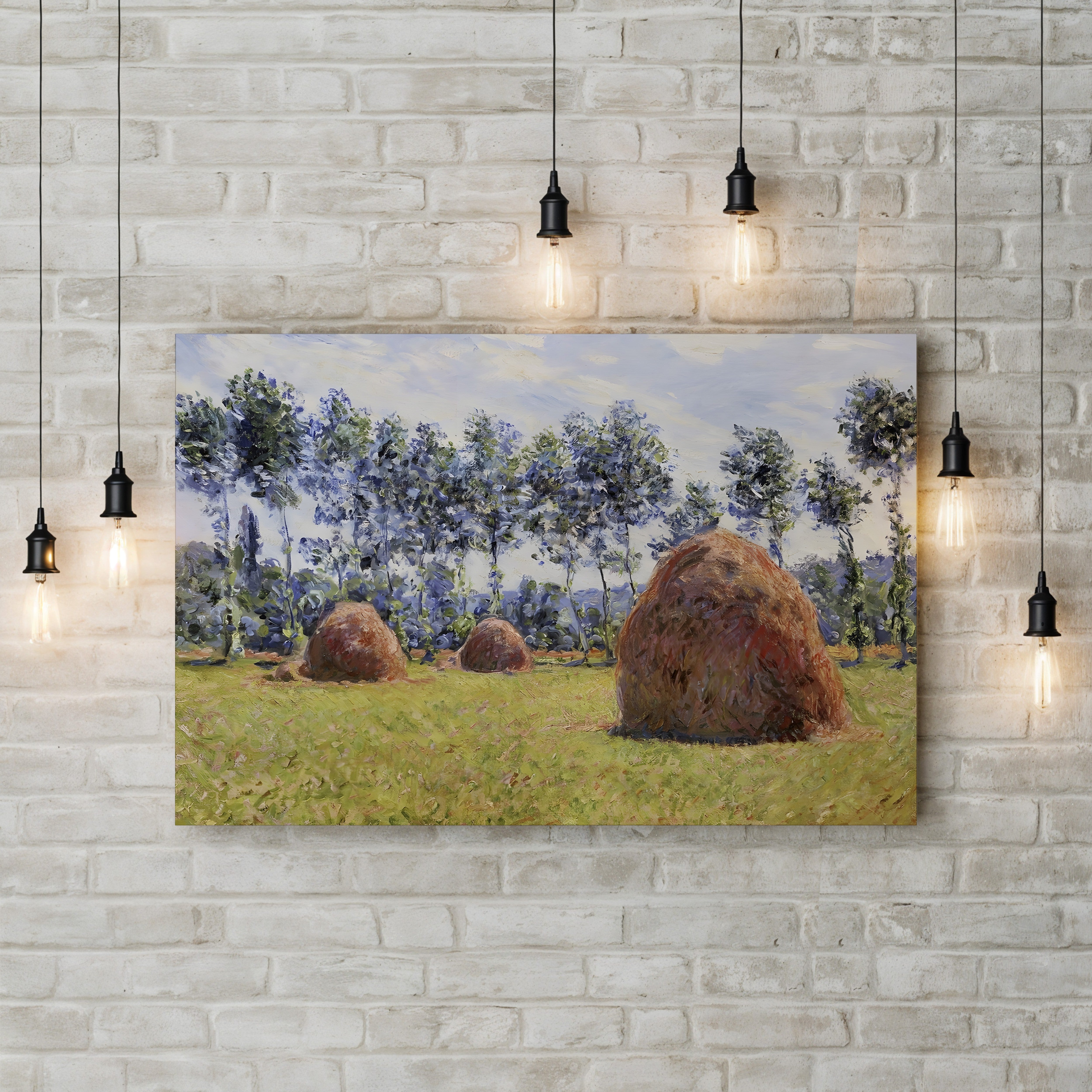 Haystacks at Giverny, 1884 – Claude Monet Wall Art | Impressionist Rural Landscape Canvas Print