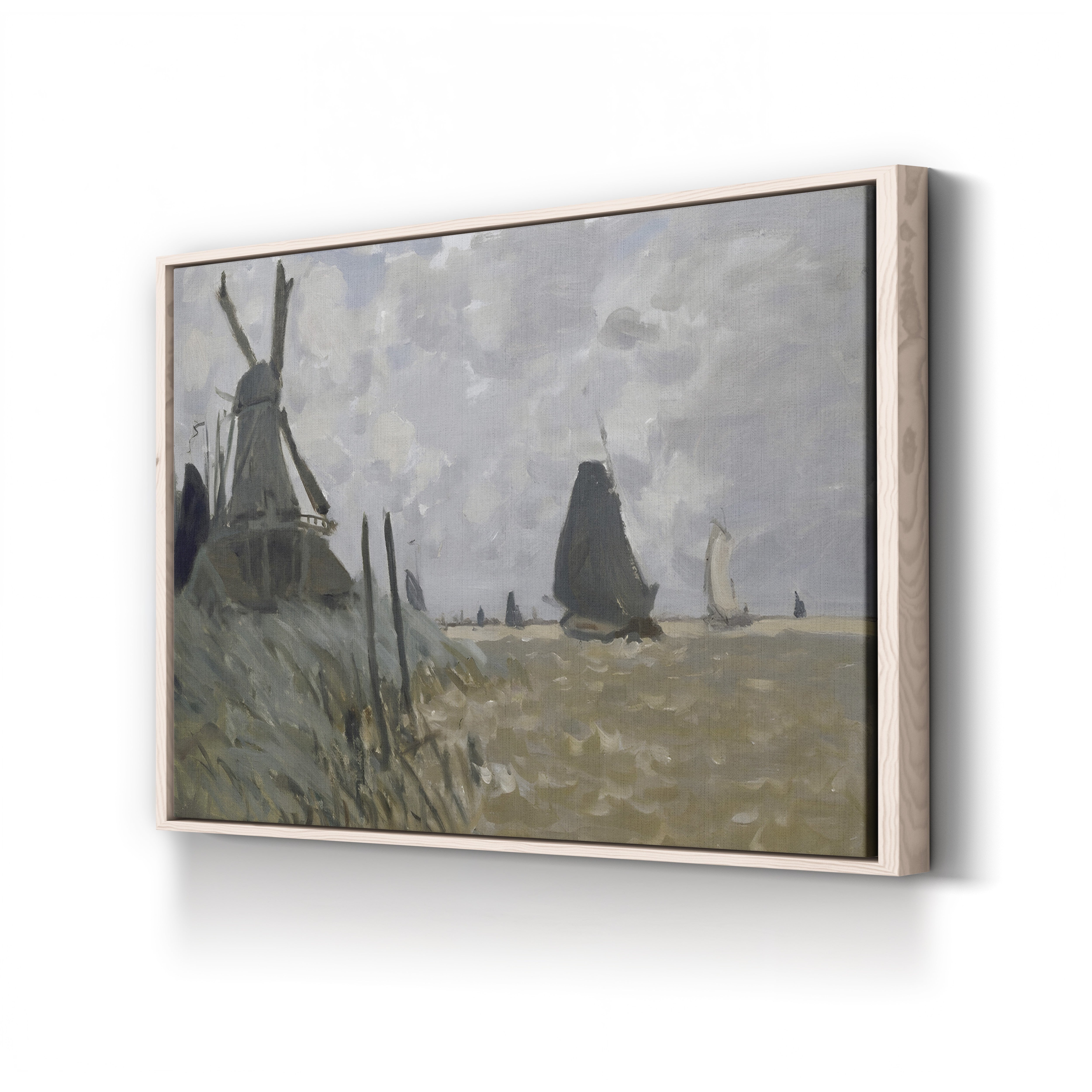 A Windmill near Zaandam – Claude Monet Wall Art | Early Impressionist Dutch Landscape Canvas Print