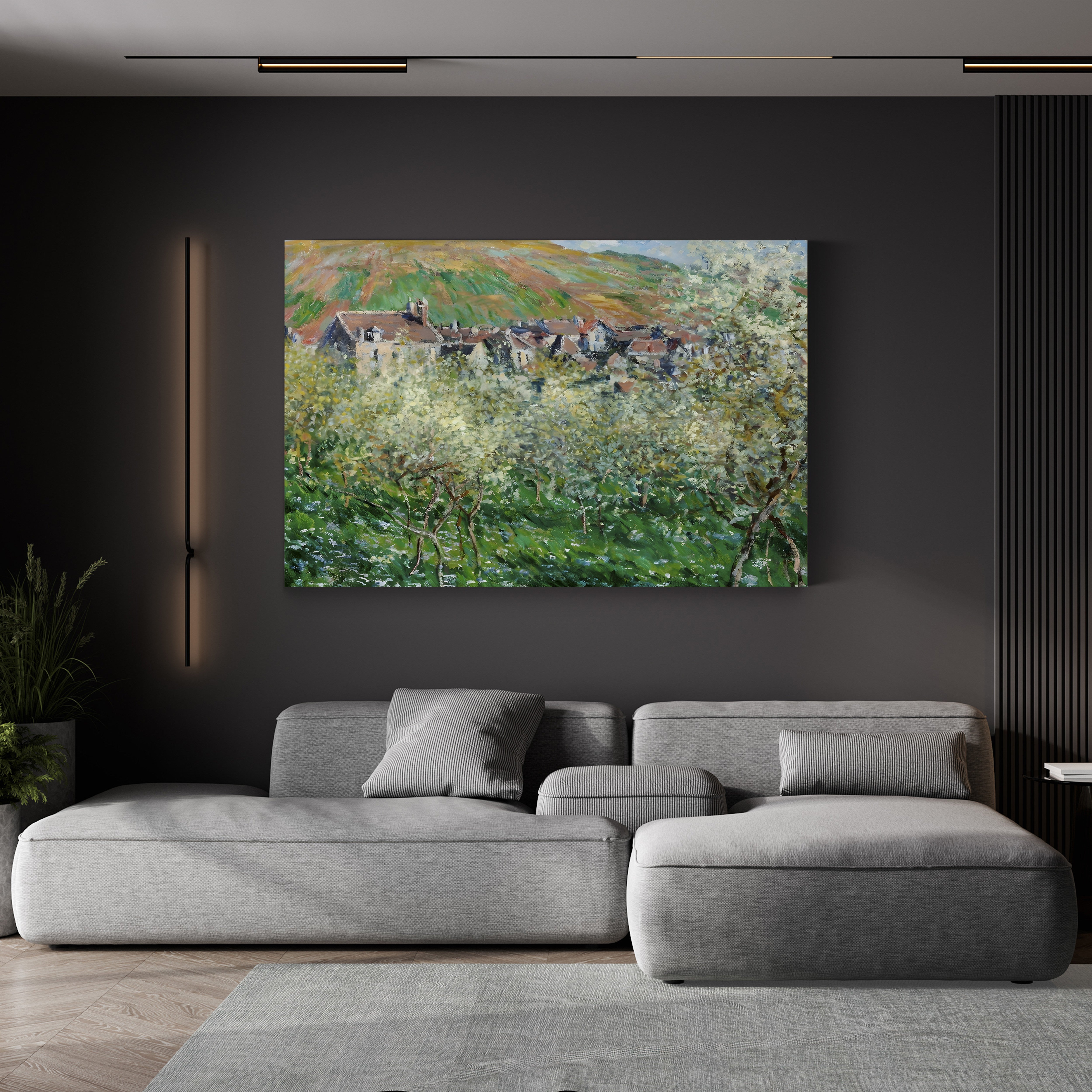 Flowering Plum Trees, 1879 – Claude Monet Wall Art | Impressionist Spring Blossom Canvas Print