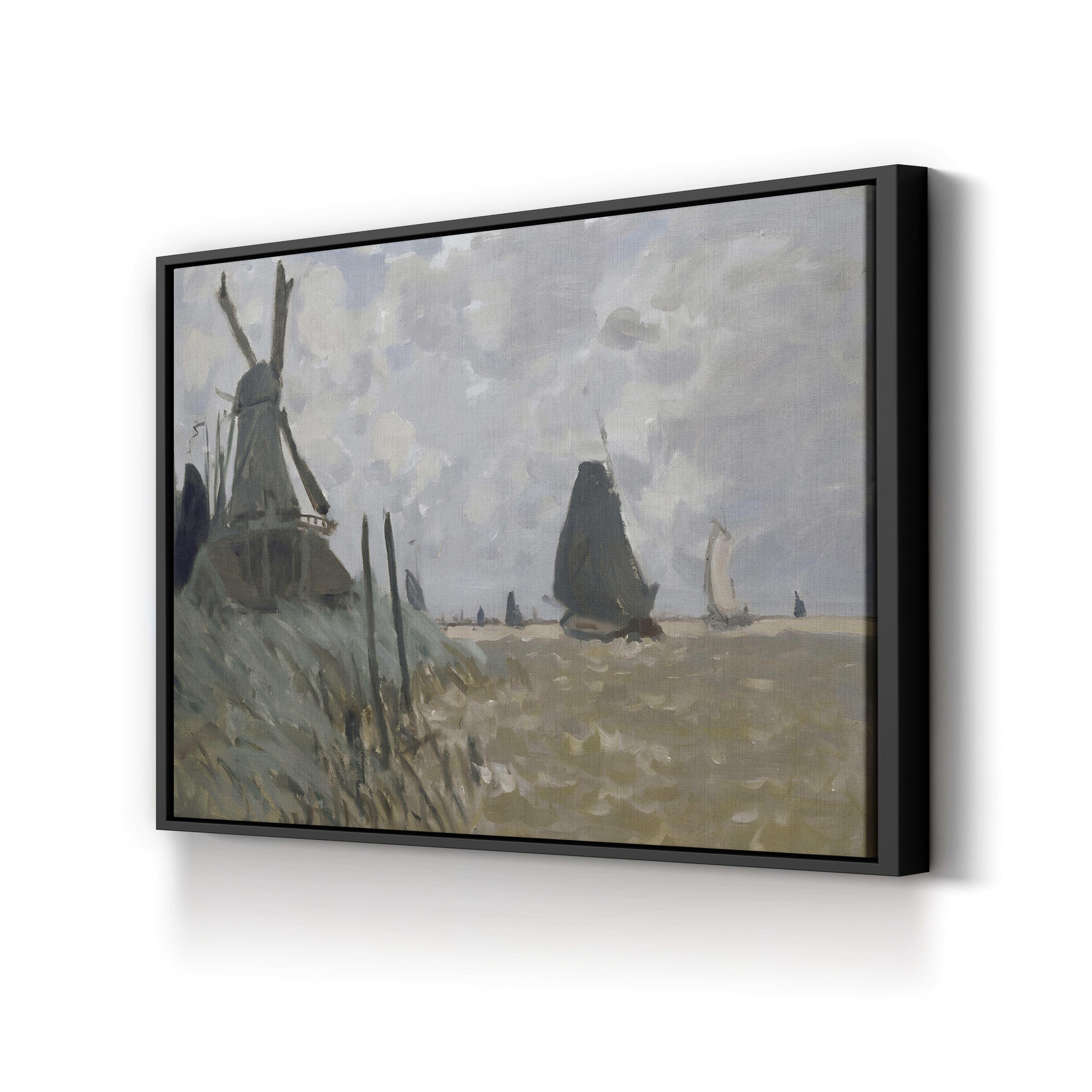 A Windmill near Zaandam – Claude Monet Wall Art | Early Impressionist Dutch Landscape Canvas Print