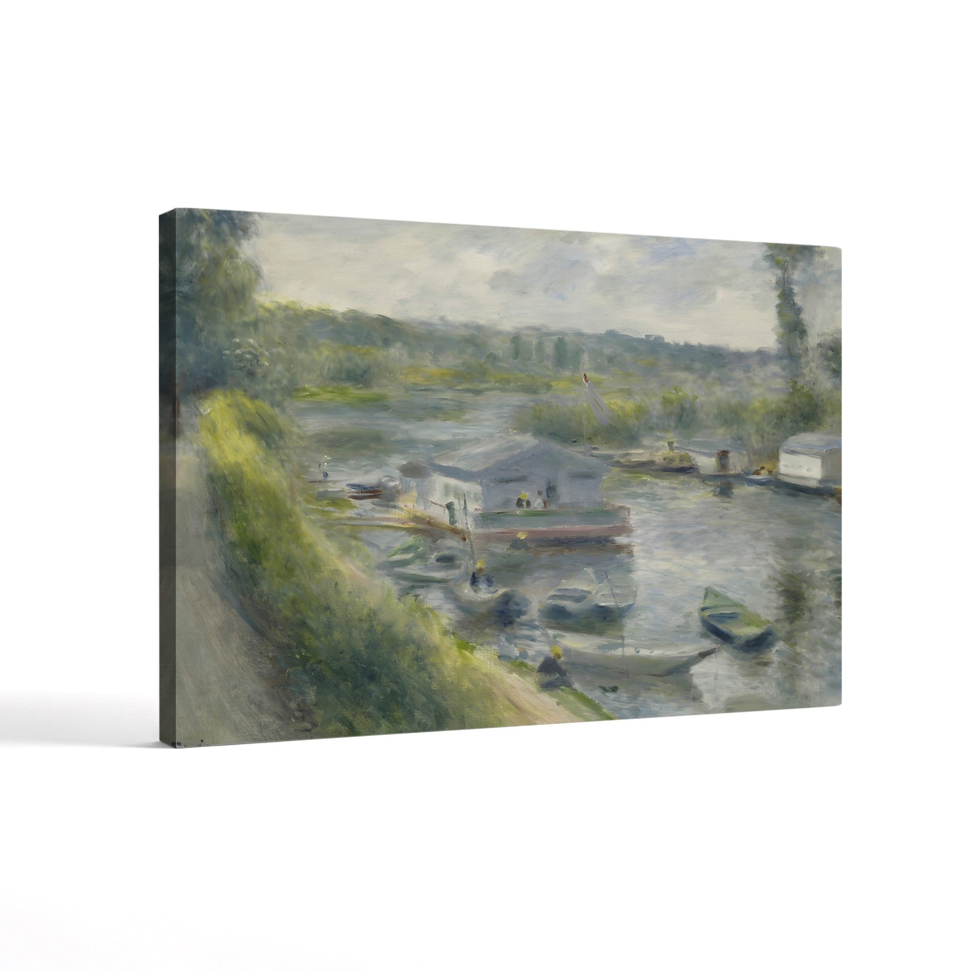 Wash-House Boat at Bas-Meudon, 1874 – Pierre-Auguste Renoir Wall Art | Impressionist Riverscape Canvas Print