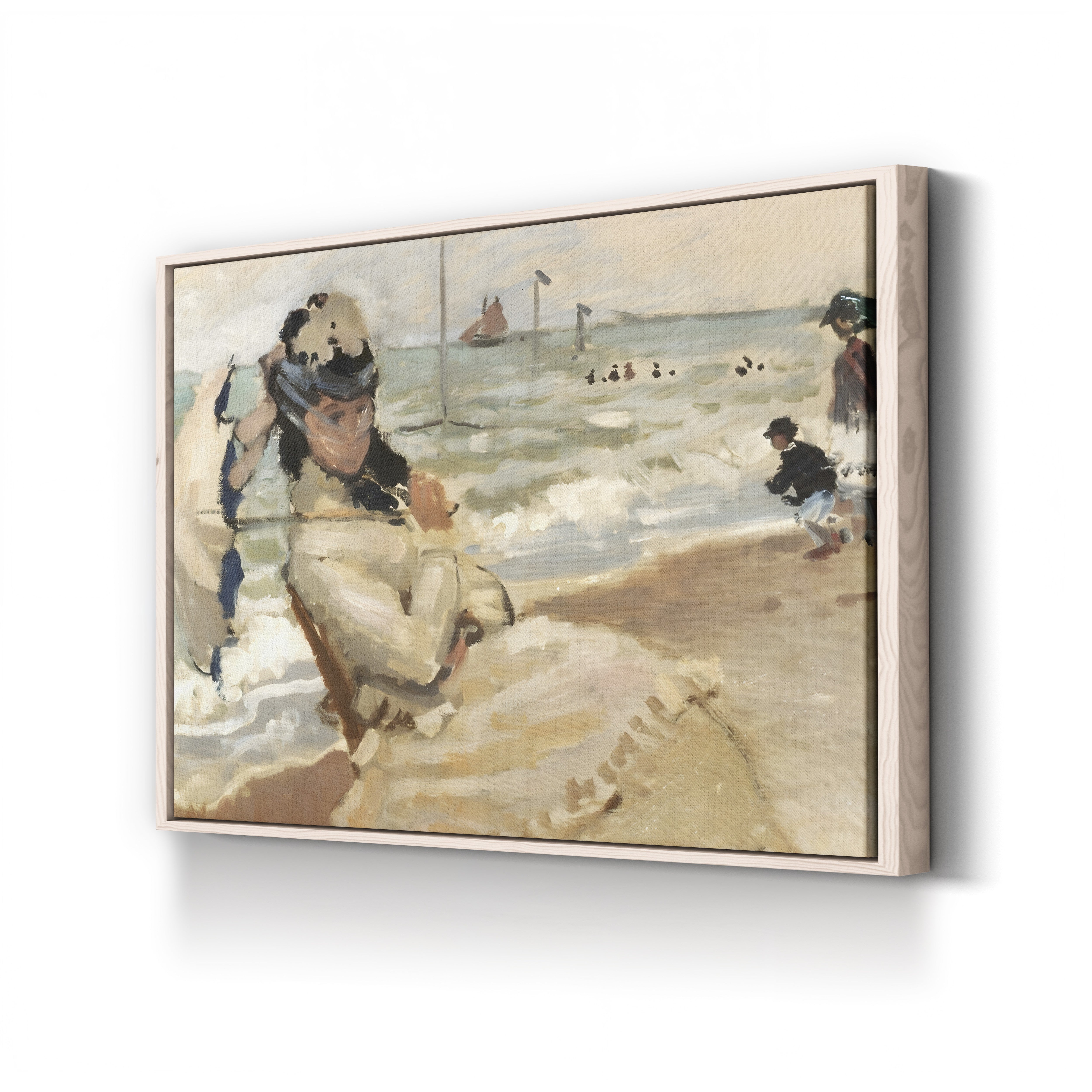 Camille on the Beach at Trouville – Claude Monet Wall Art | Early Impressionist Norman Beach Canvas Print