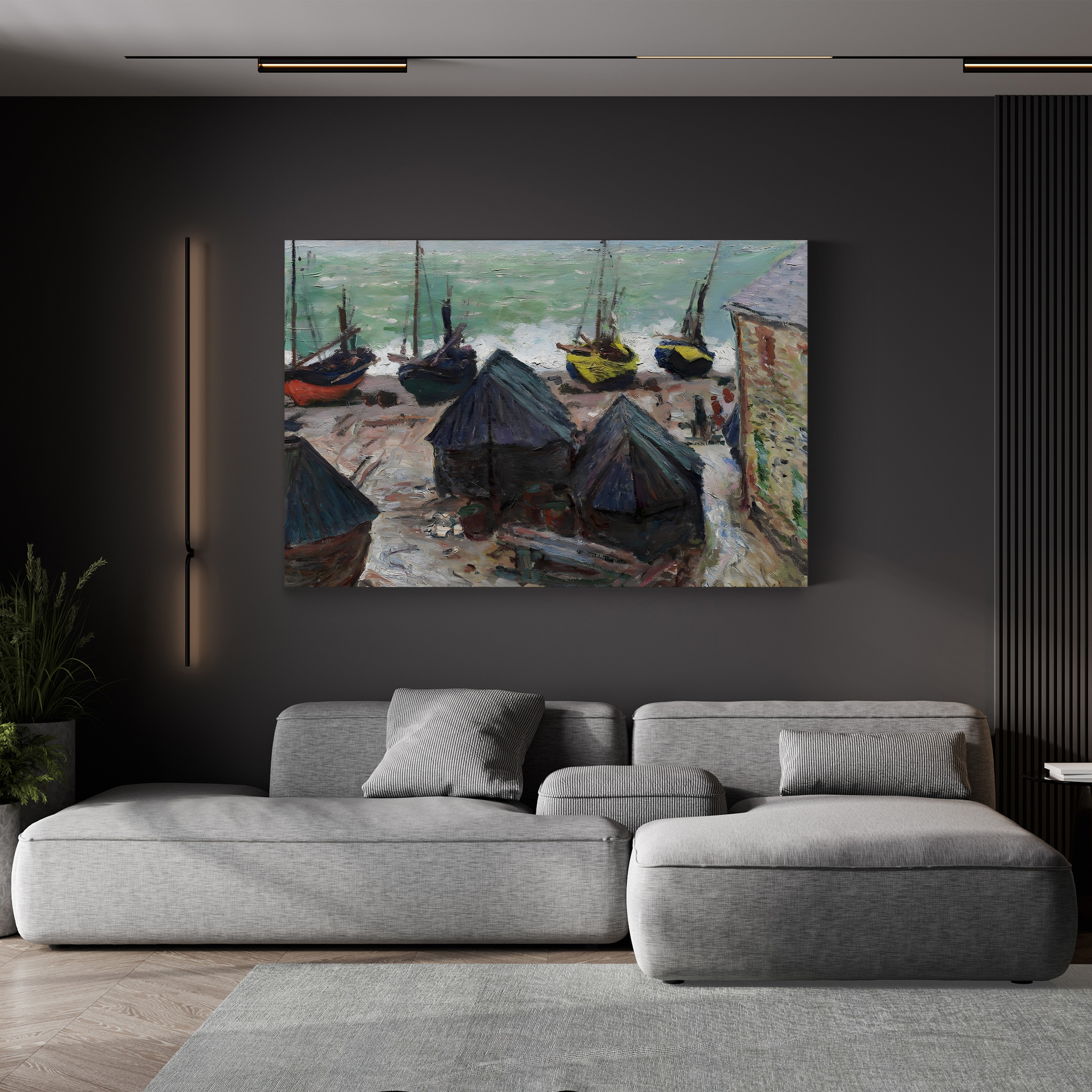 Boats on the Beach at Étretat – Claude Monet Wall Art | Impressionist Normandy Coastal Canvas Print