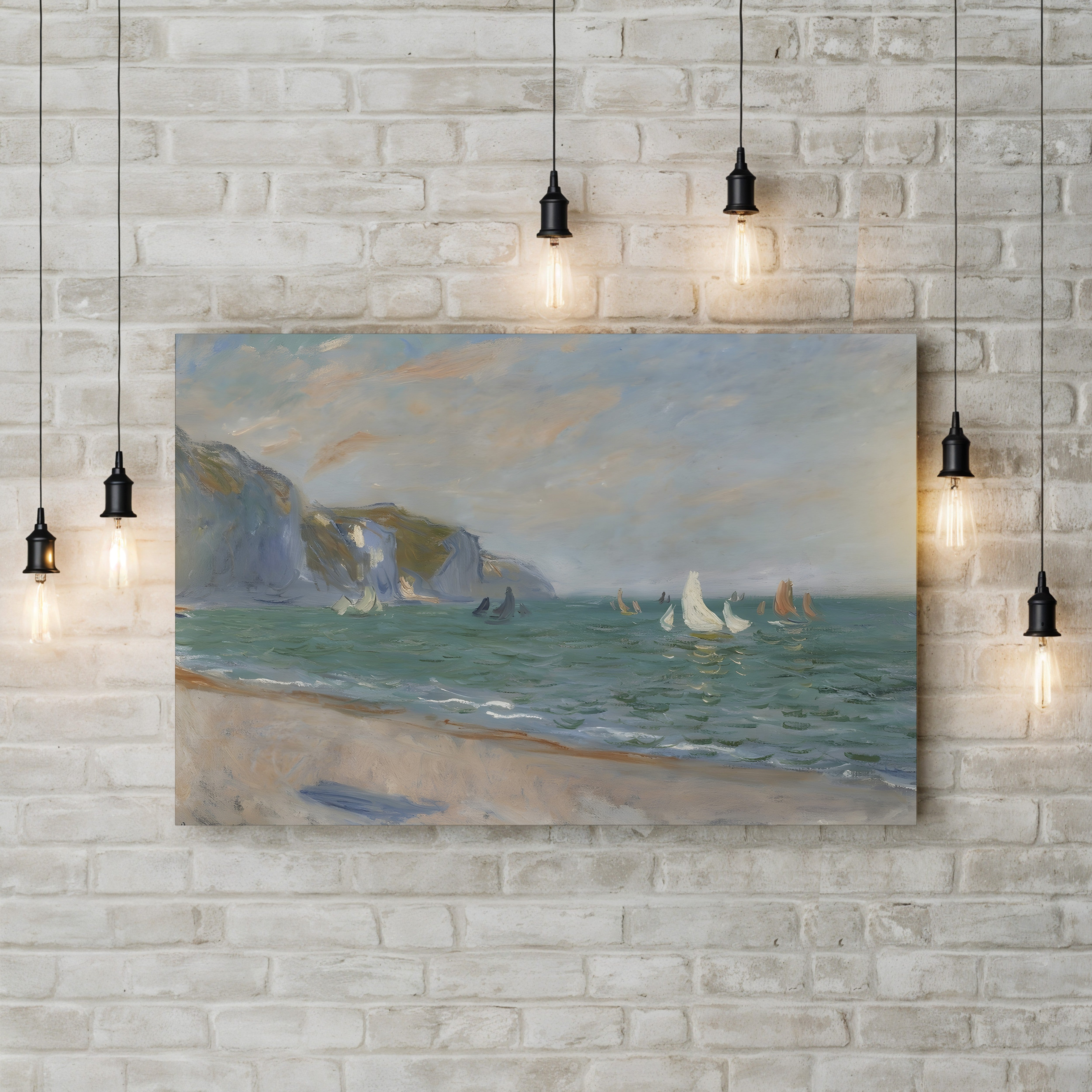Boats Below the Pourville Cliffs, 1882 – Claude Monet Wall Art | Impressionist Normandy Coastal Canvas Print