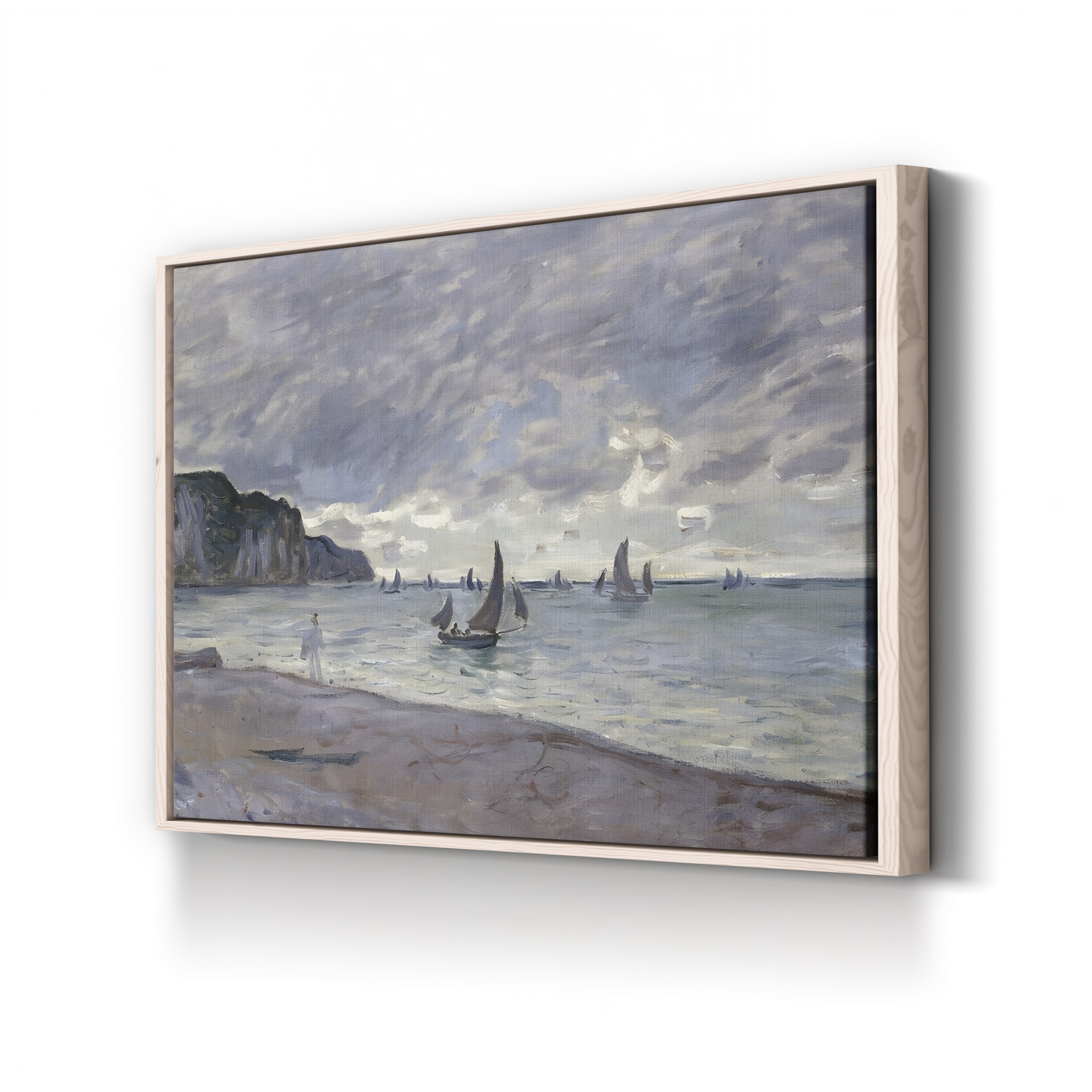 Fishing Boats in Front of the Beach and Cliffs of Pourville, 1882 – Claude Monet Wall Art | Impressionist Seascape Print