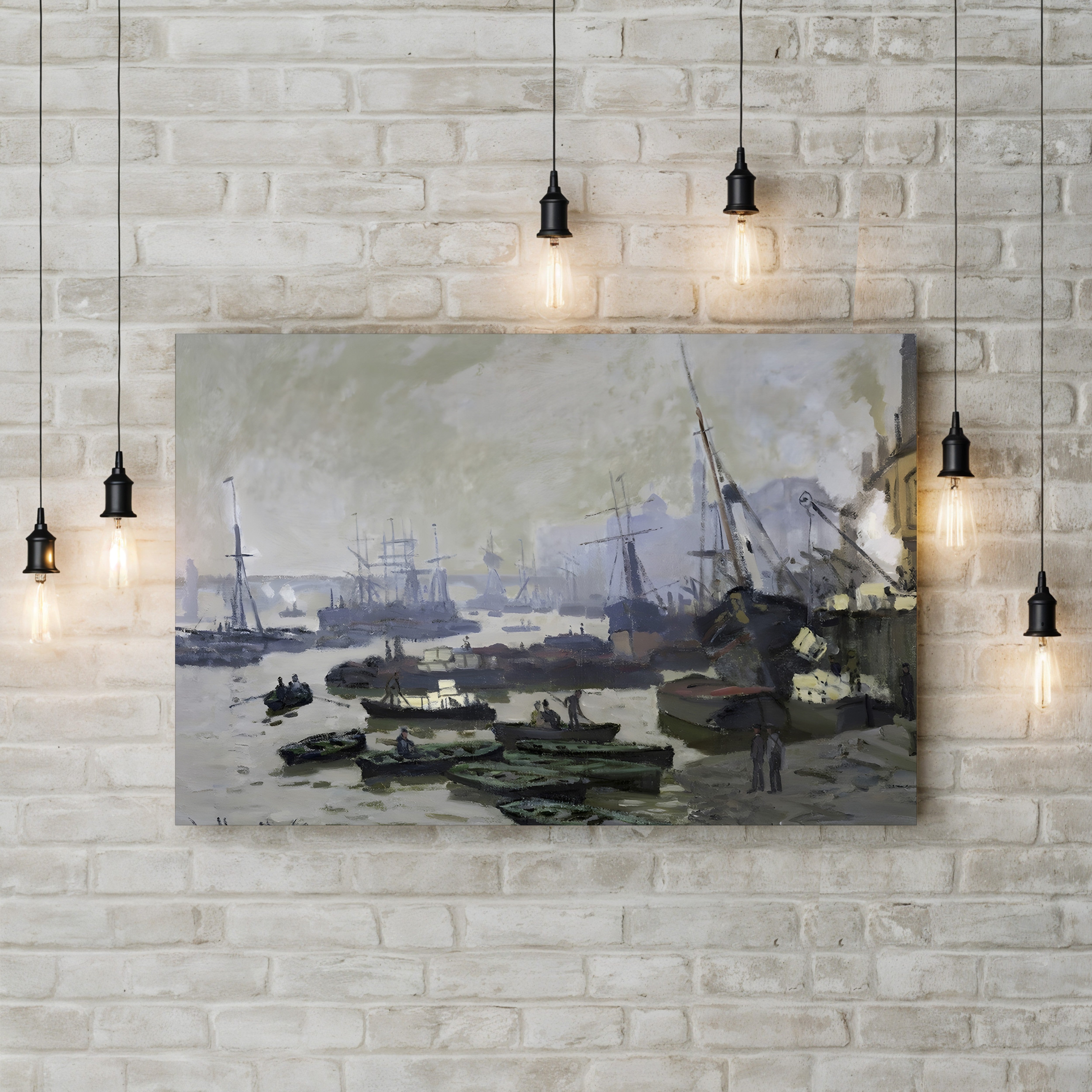 Boats in the Pool of London, 1871 – Claude Monet Wall Art | Early Impressionist Thames Canvas Print