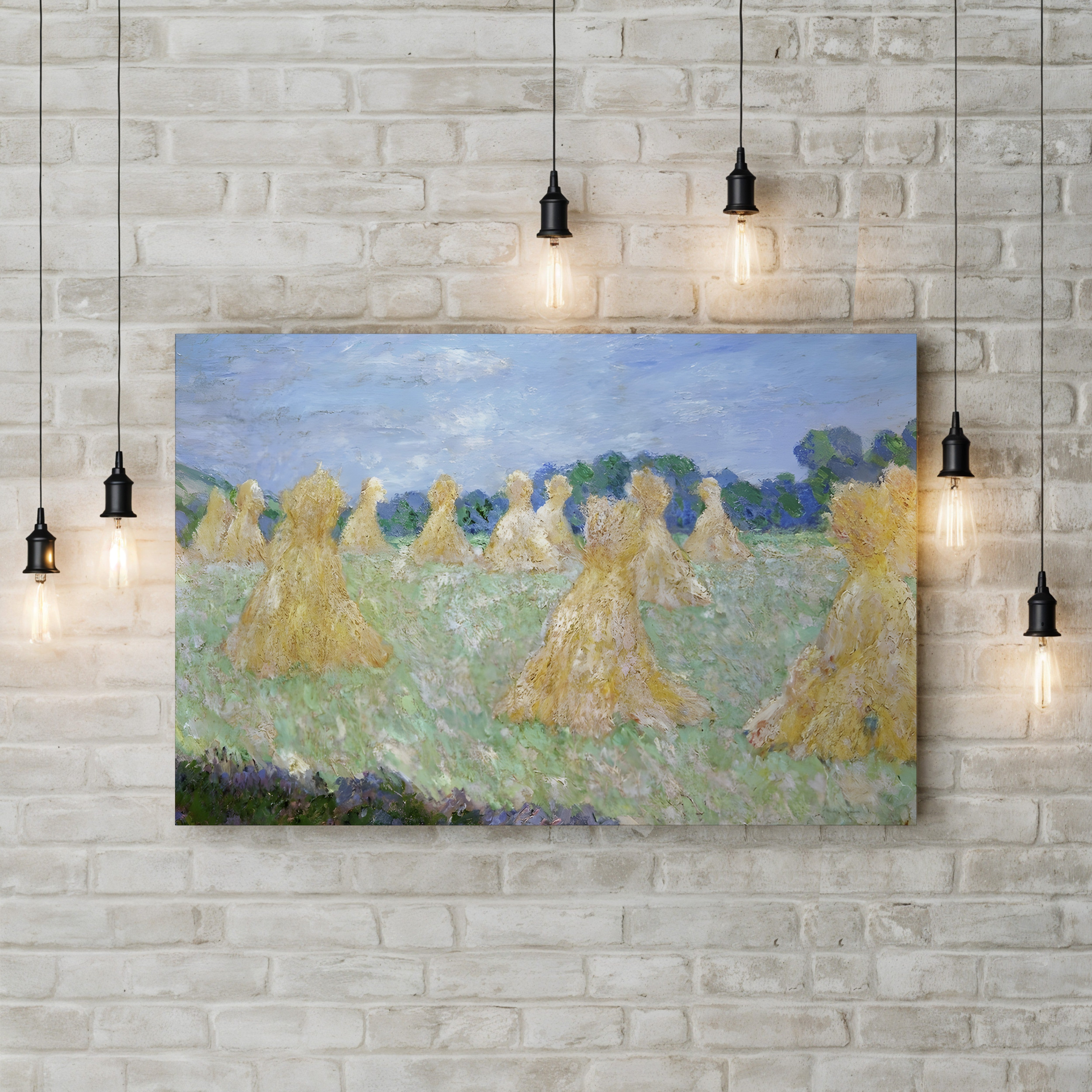 Haystacks: The Young Ladies of Giverny, Sun Effect – Claude Monet Wall Art | Impressionist Series Canvas Print