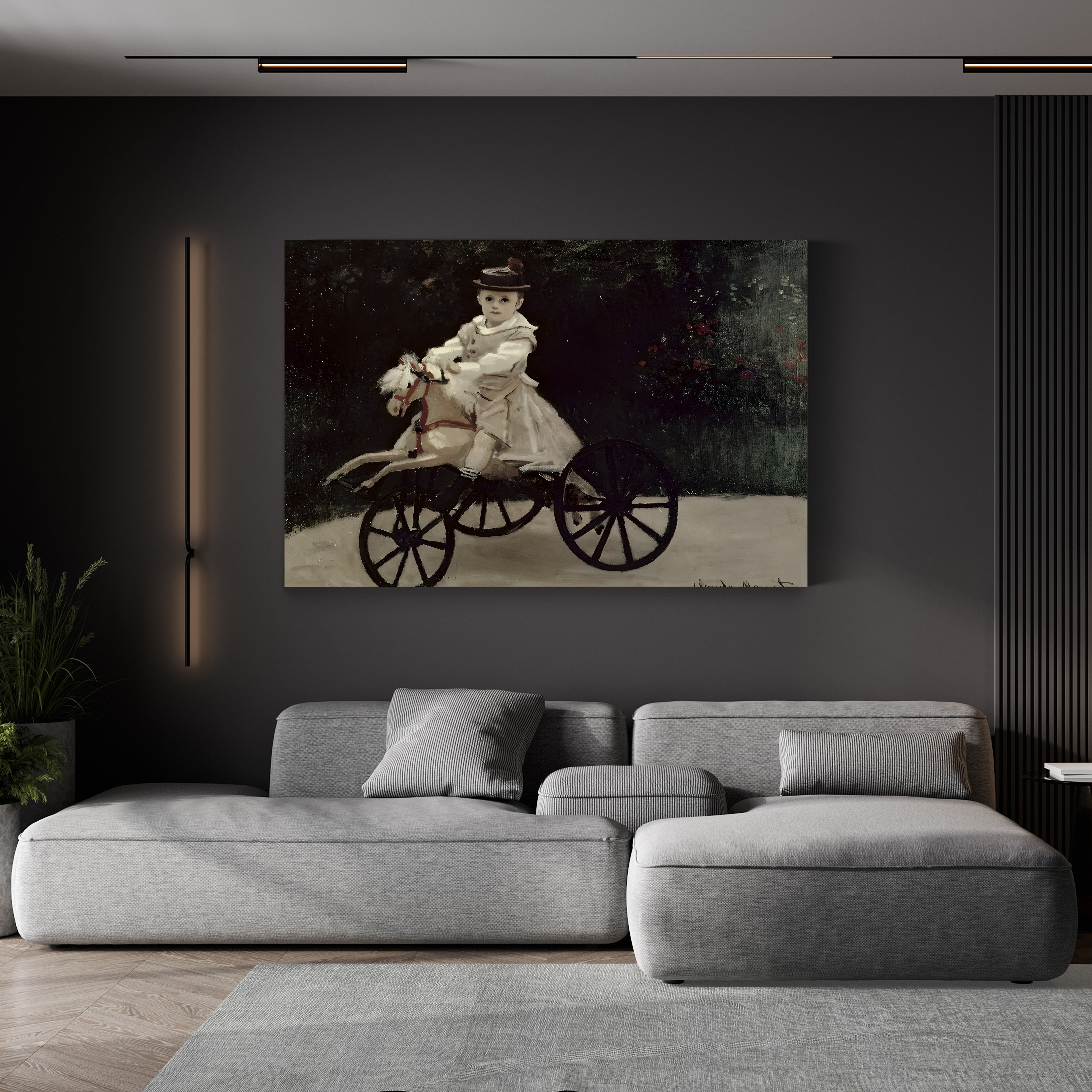 Jean Monet on His Hobby Horse, 1872 – Claude Monet Wall Art | Impressionist Childhood Scene Canvas Print