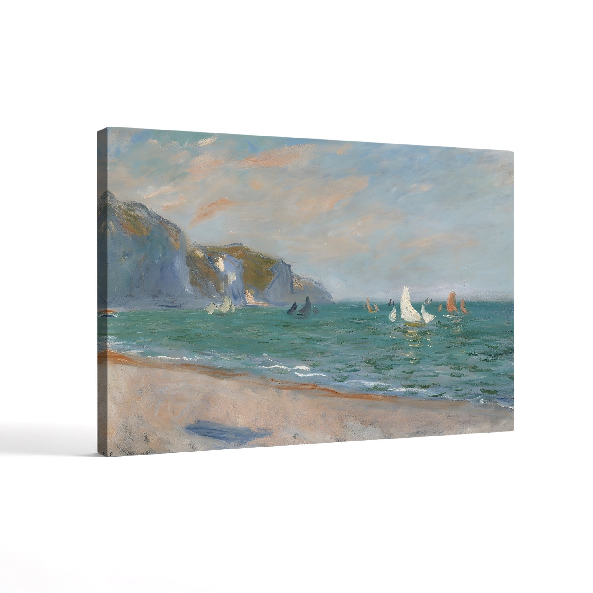 Boats Below the Pourville Cliffs, 1882 – Claude Monet Wall Art | Impressionist Normandy Coastal Canvas Print