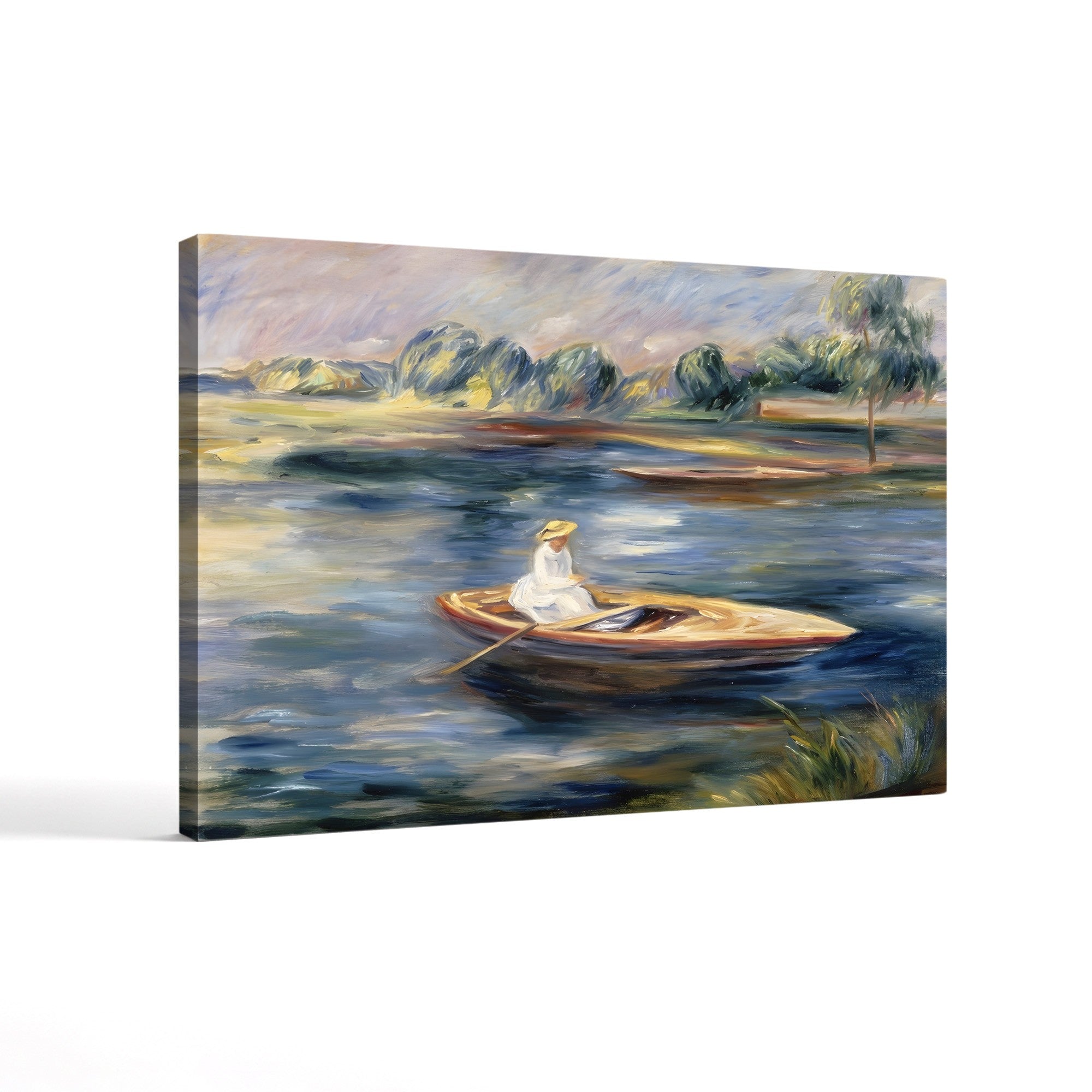 Young Woman Seated in a Rowboat – Pierre-Auguste Renoir Wall Art | Impressionist Boating Canvas Print