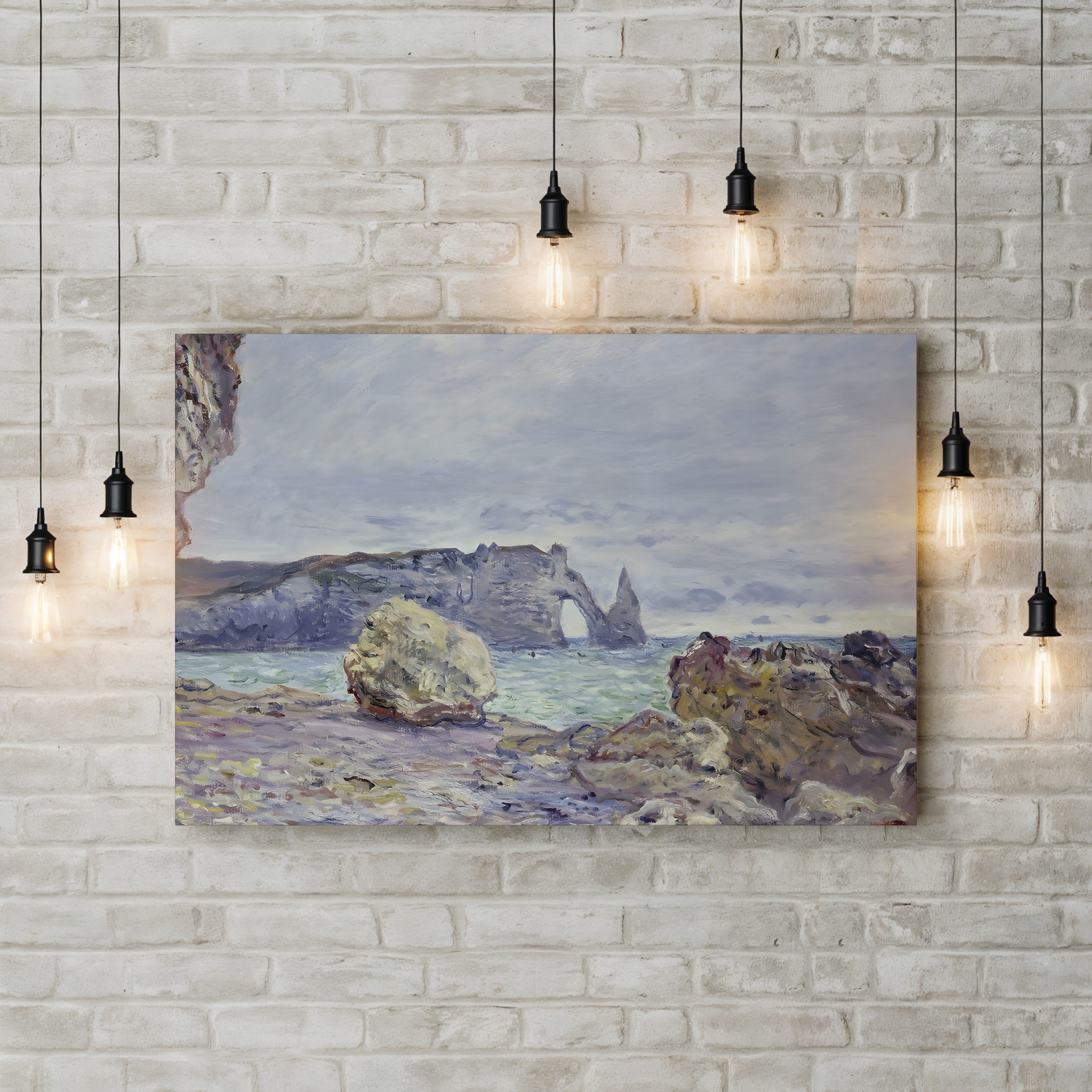 Étretat, the Beach and the Porte d'Aval, 1884 – Claude Monet Wall Art | Iconic Impressionist Normandy Cliff Canvas Print