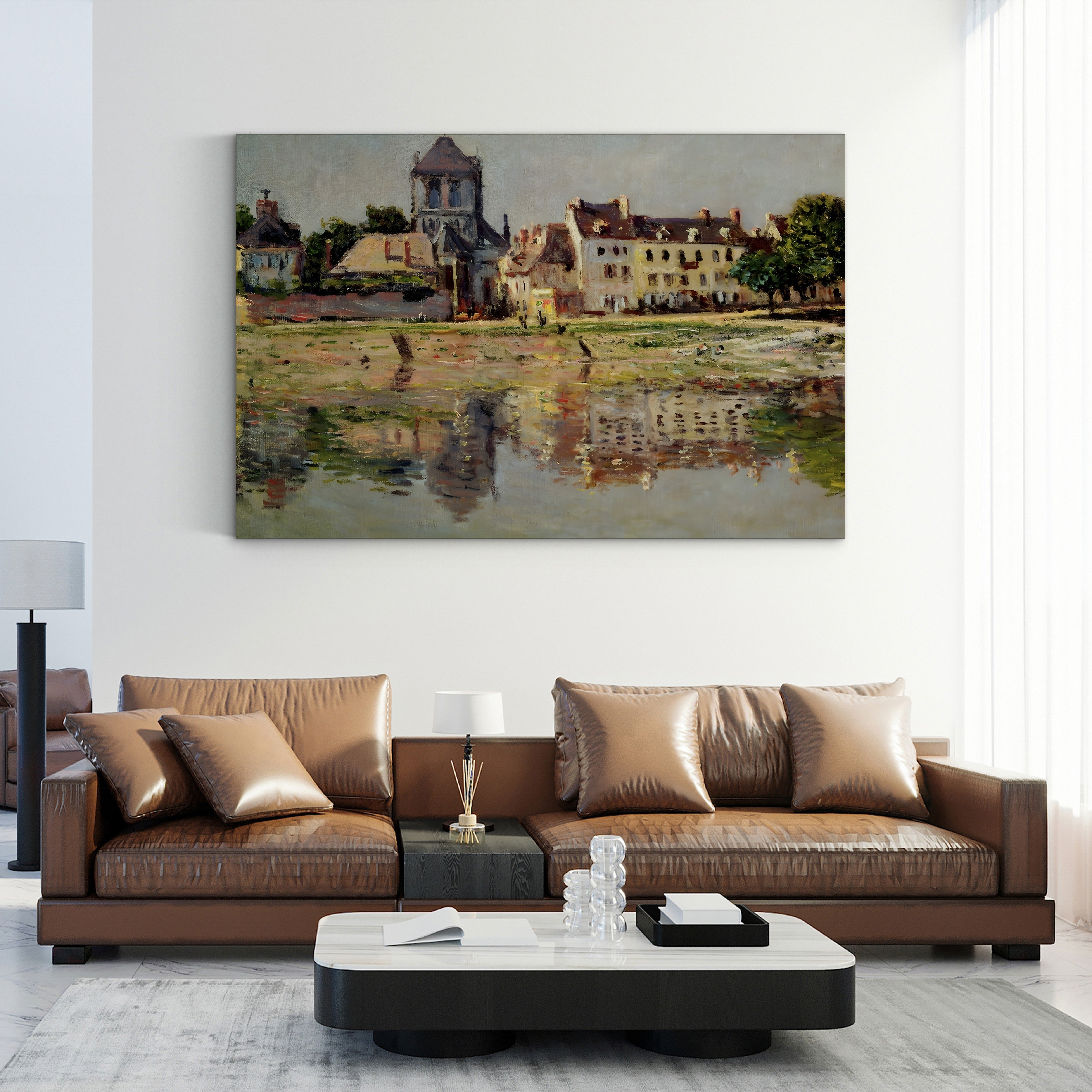 By the River at Vernon, 1883 – Claude Monet Wall Art | Impressionist Seine Landscape Canvas Print