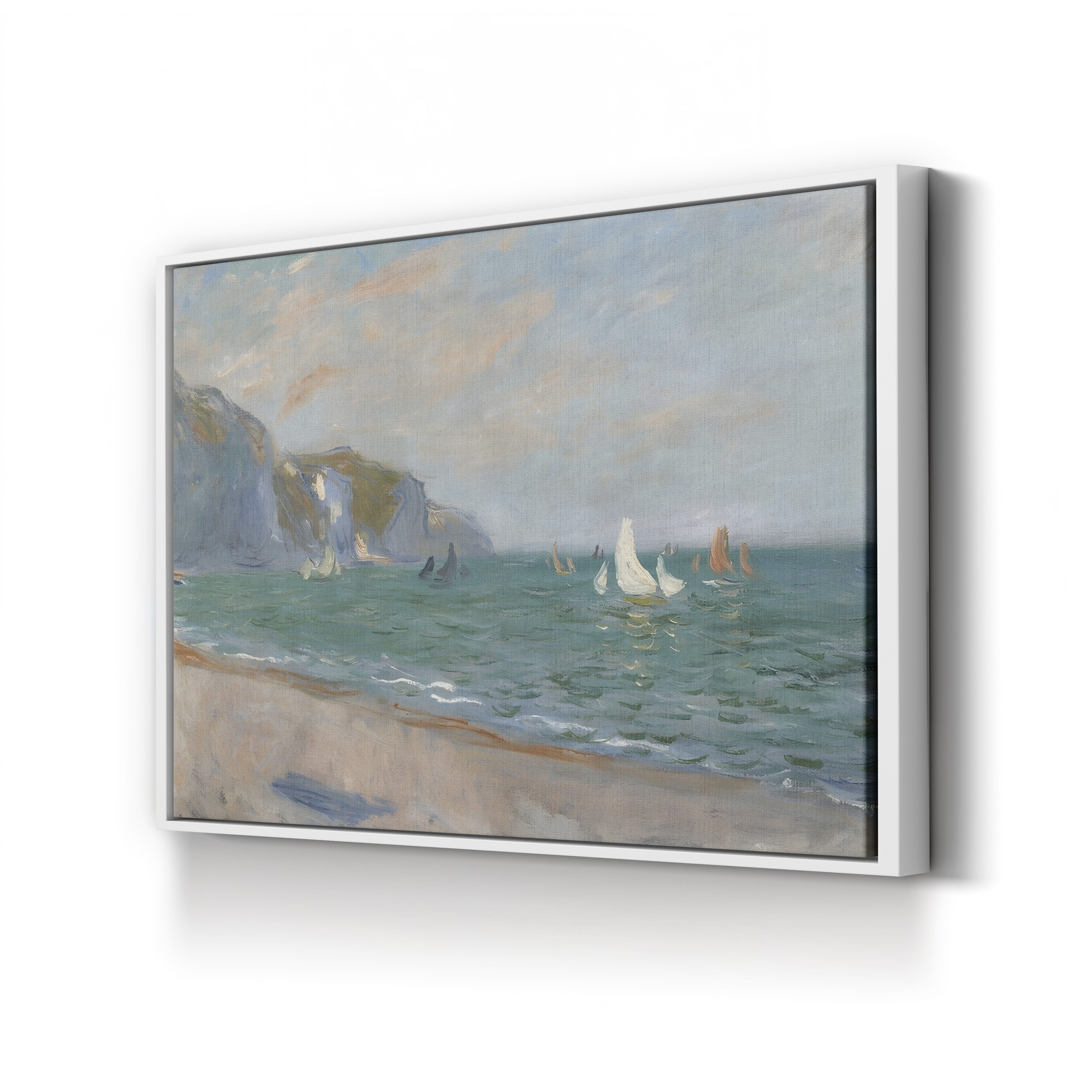 Boats Below the Pourville Cliffs, 1882 – Claude Monet Wall Art | Impressionist Normandy Coastal Canvas Print