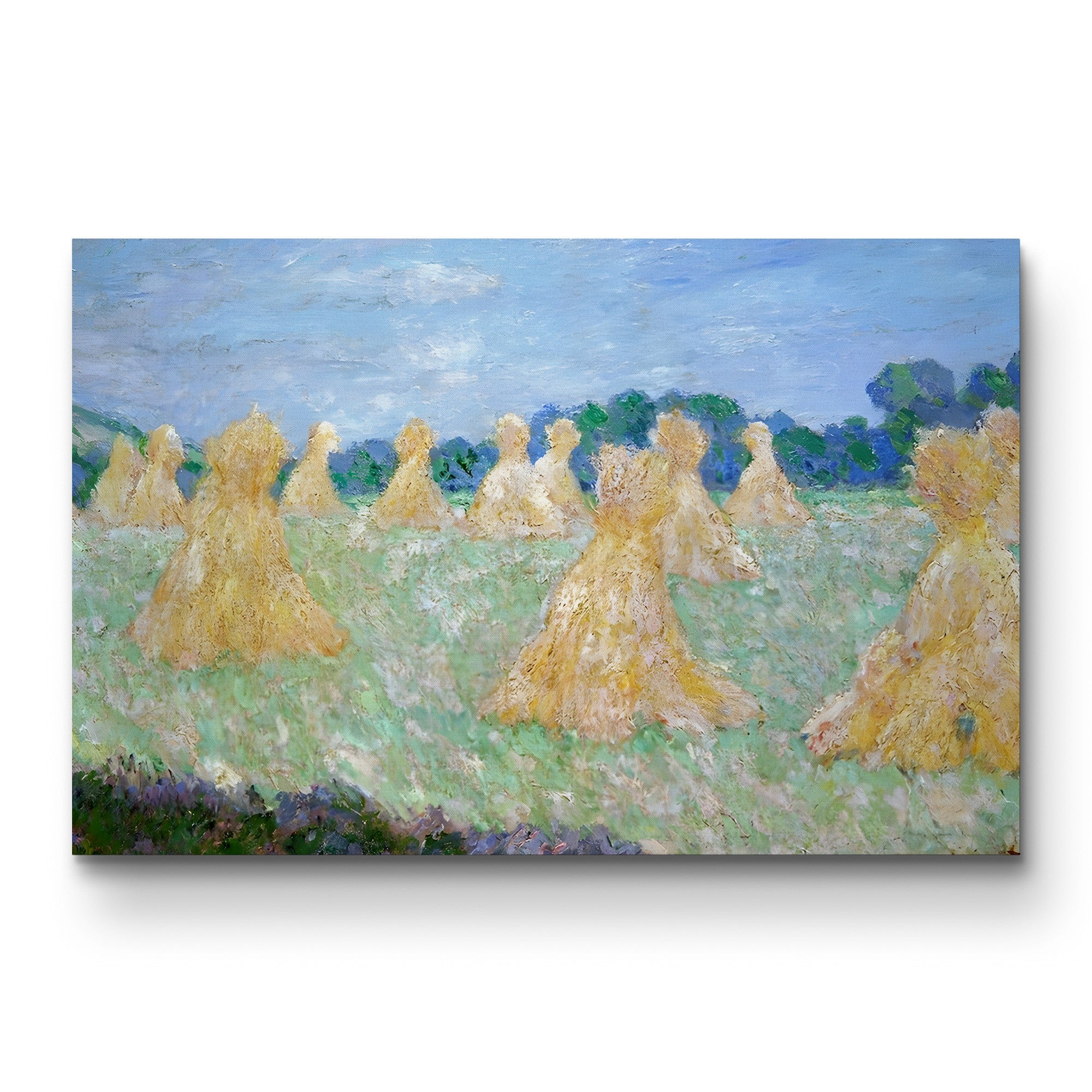 Haystacks: The Young Ladies of Giverny, Sun Effect – Claude Monet Wall Art | Impressionist Series Canvas Print