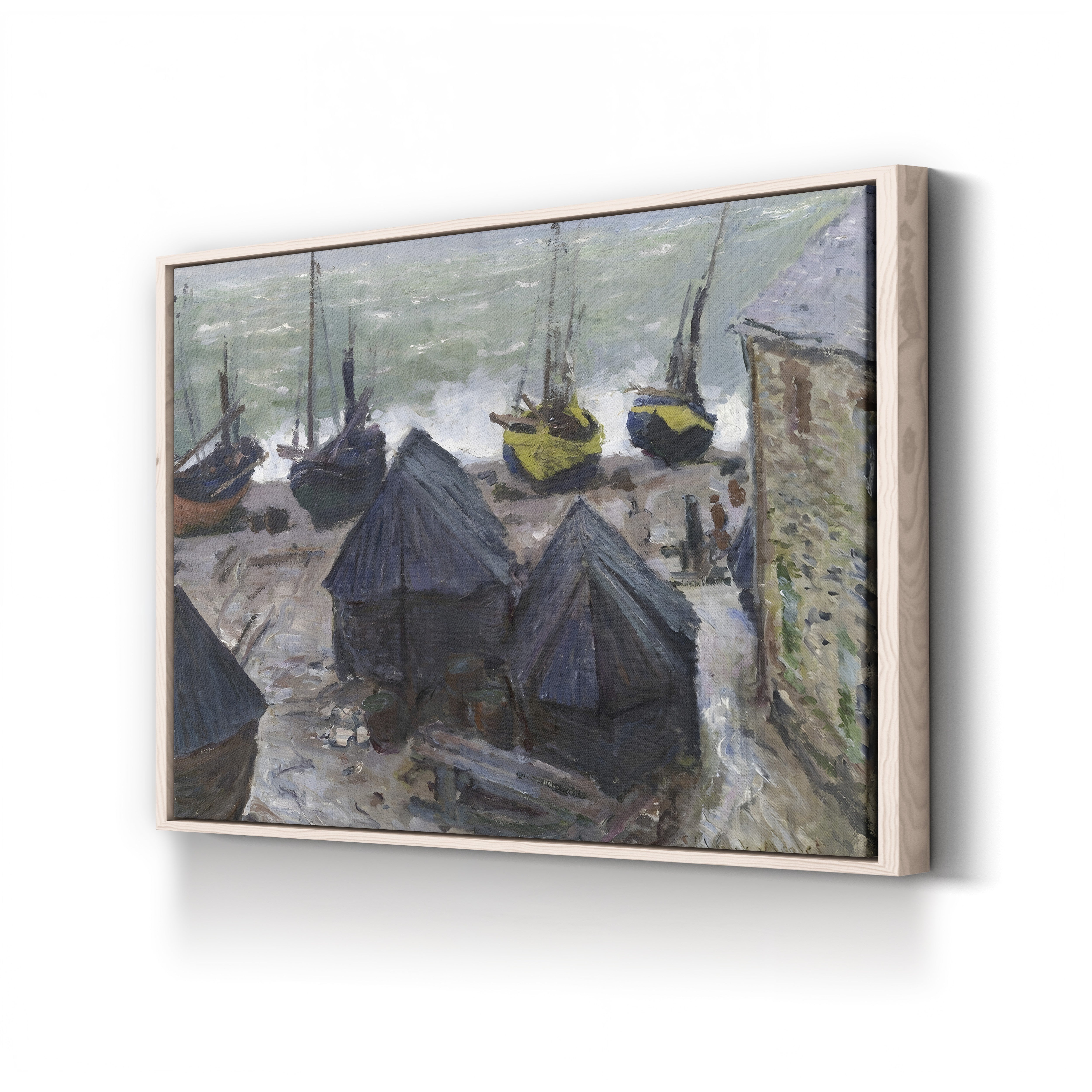 Boats on the Beach at Étretat, 1885 – Claude Monet Wall Art | Impressionist Normandy Coastal Canvas Print