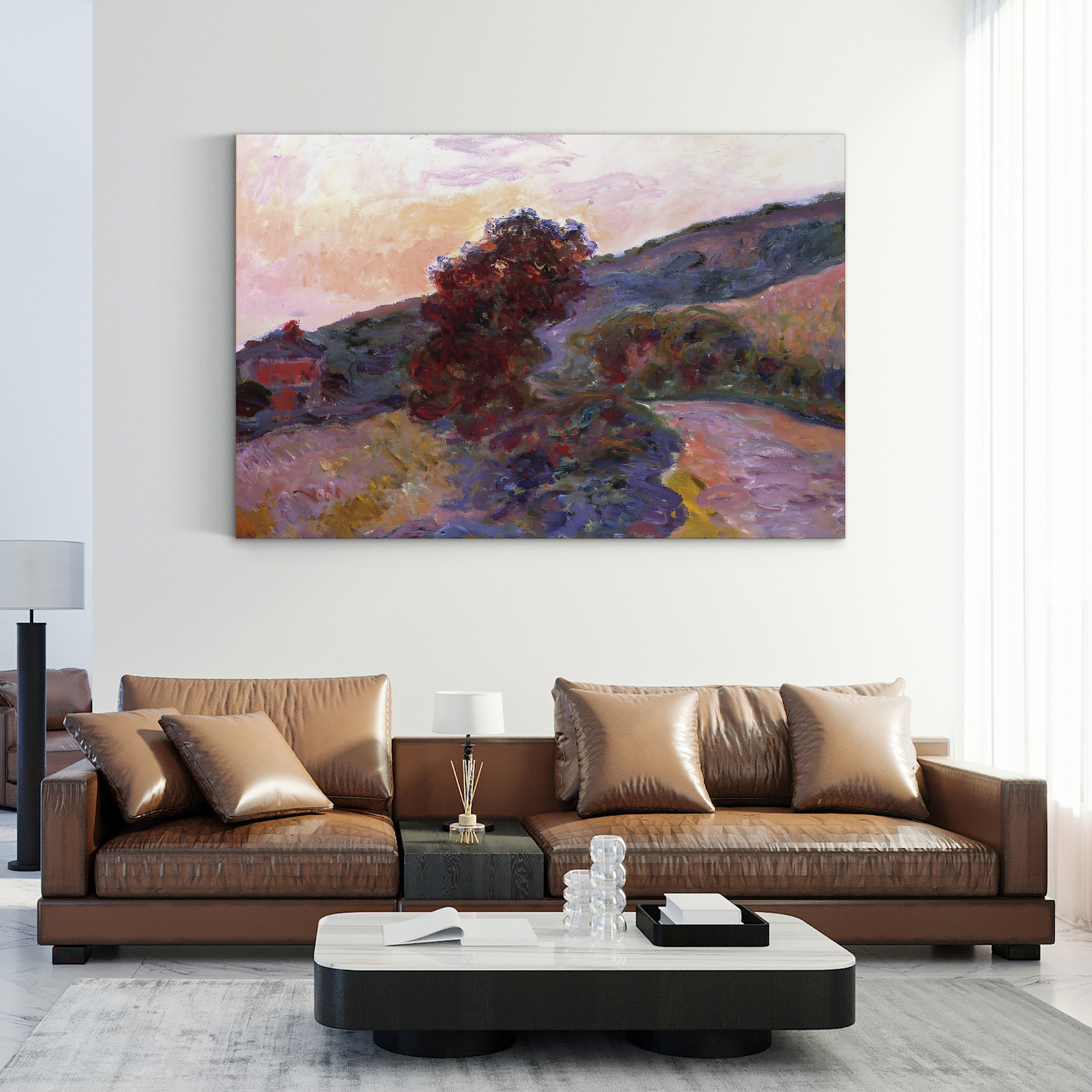 Coucher de Soleil à Giverny, 1886 – Claude Monet Wall Art | Impressionist Sunset Landscape Canvas Print