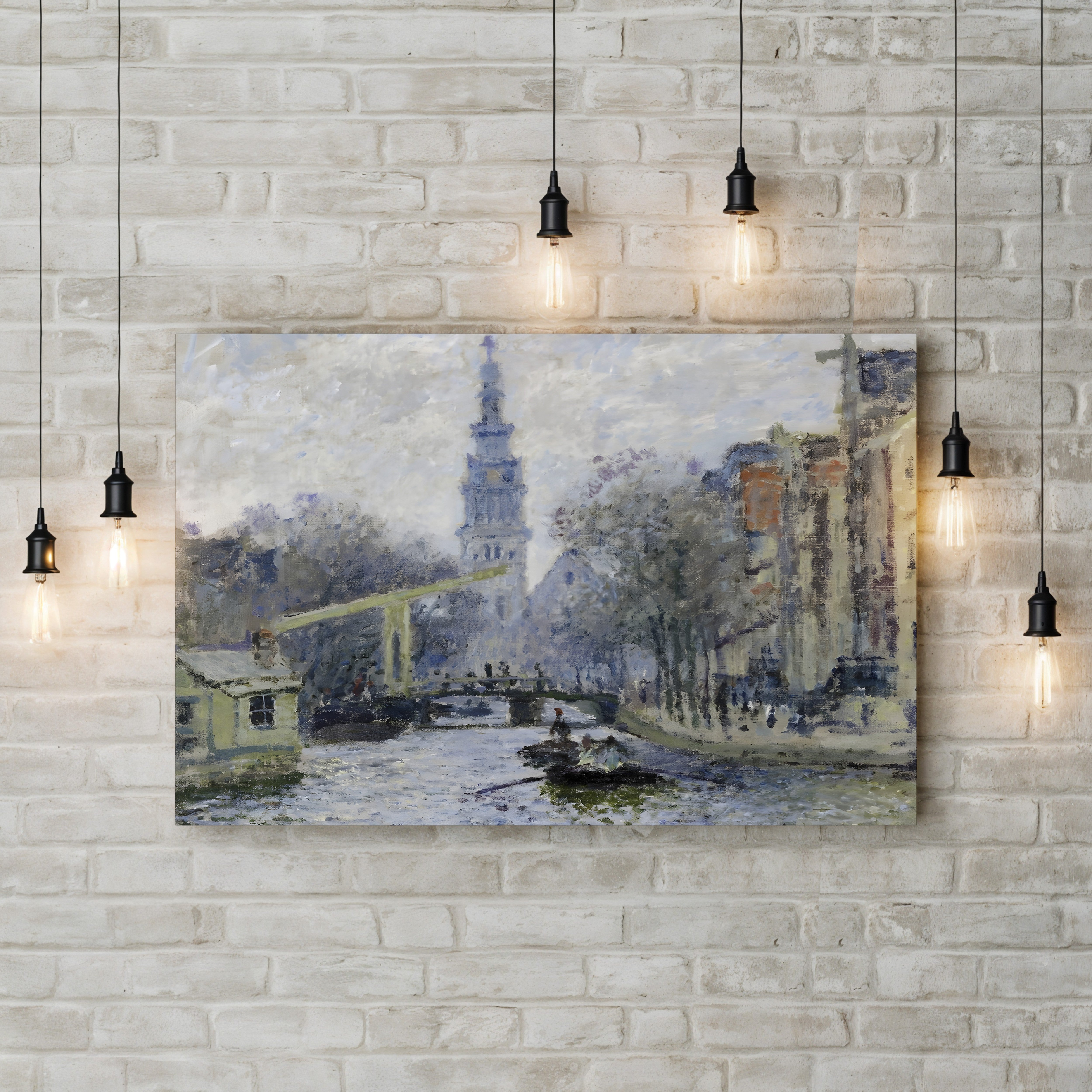 Canal à Amsterdam, 1874 – Claude Monet Wall Art | Early Impressionist Dutch Canalside Canvas Print