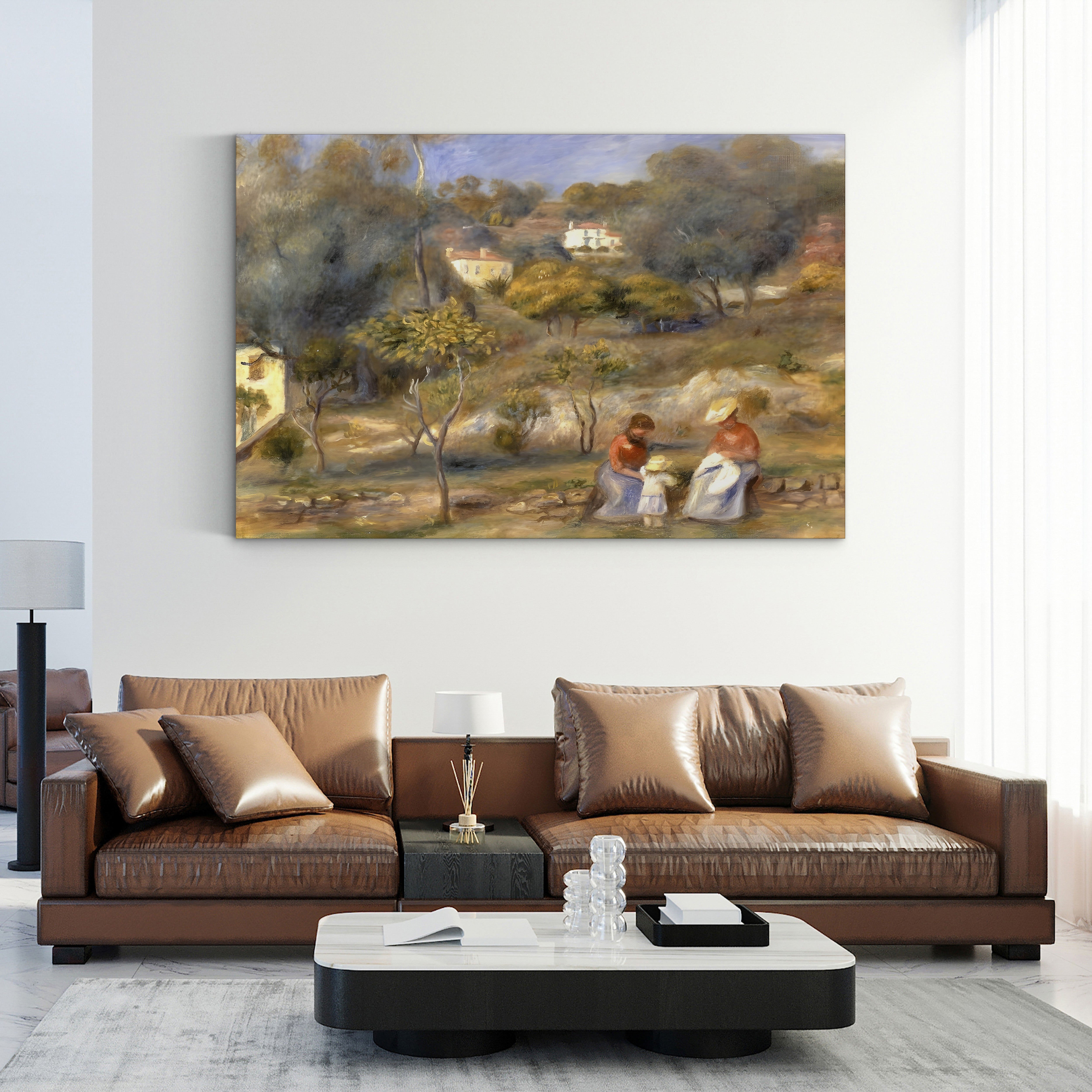 Two Women and a Child in a Landscape, 1902 – Pierre-Auguste Renoir Wall Art | Impressionist Figural Canvas Print