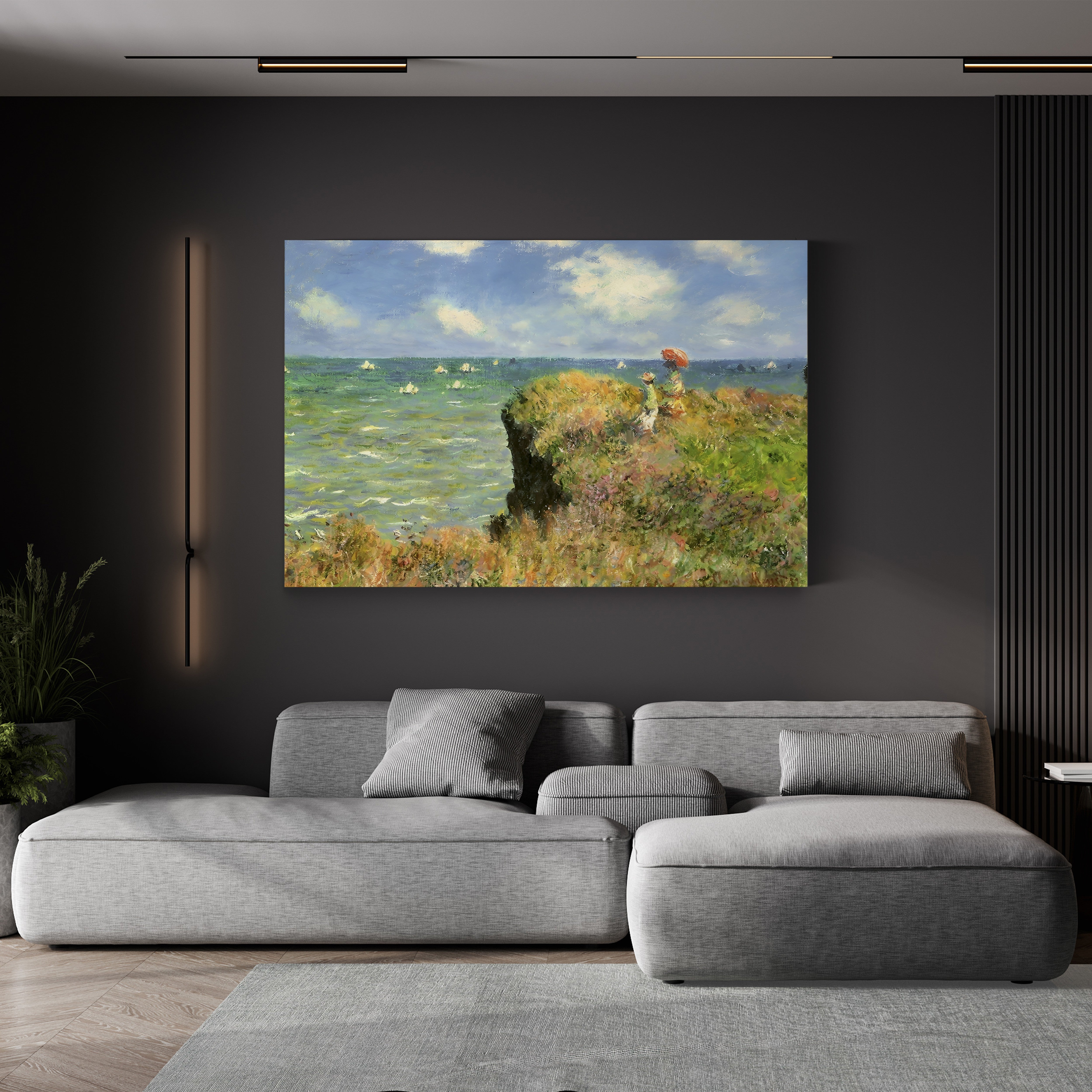 Cliff Walk at Pourville – Claude Monet Wall Art | Iconic Impressionist Coastal Figures Canvas Print