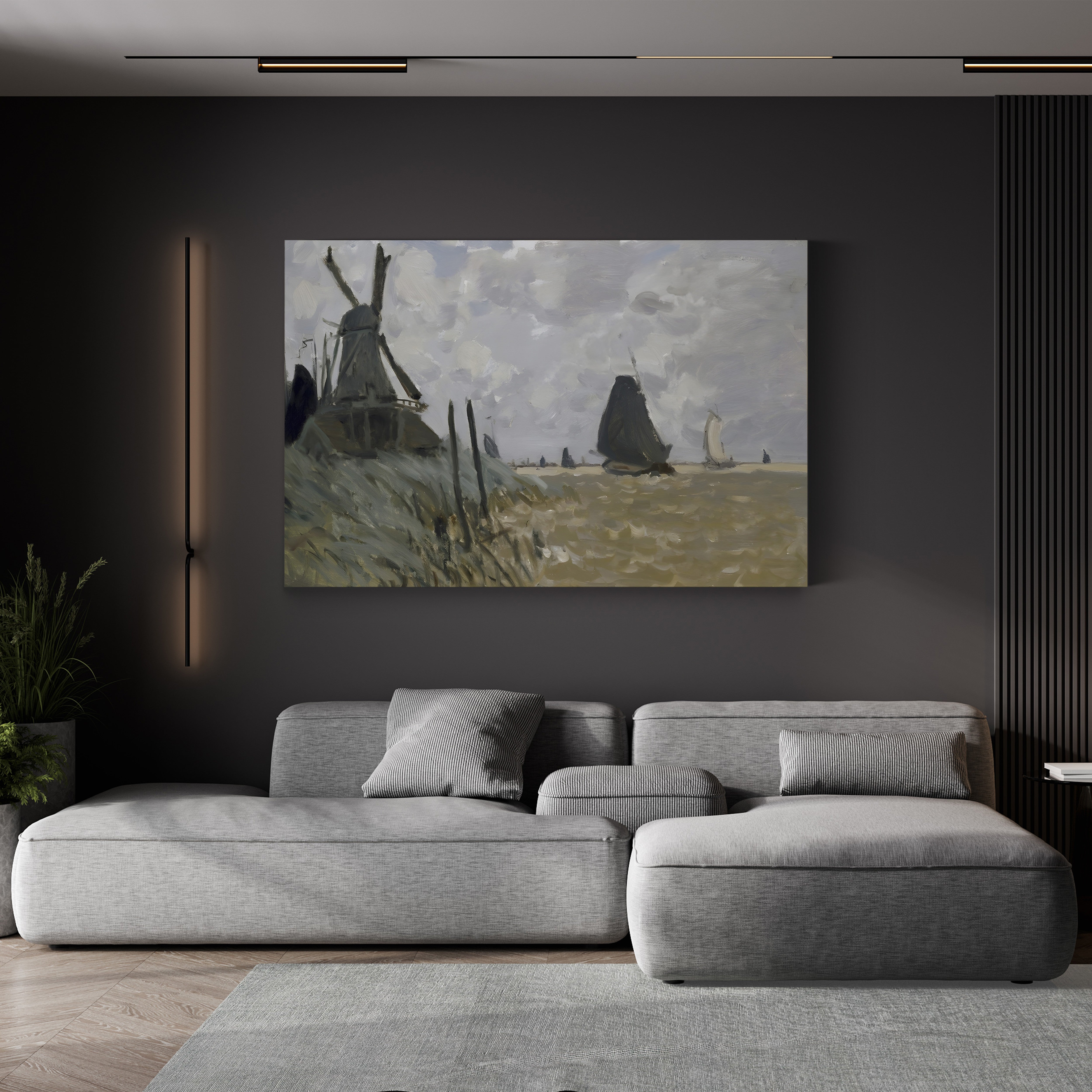 A Windmill near Zaandam – Claude Monet Wall Art | Early Impressionist Dutch Landscape Canvas Print