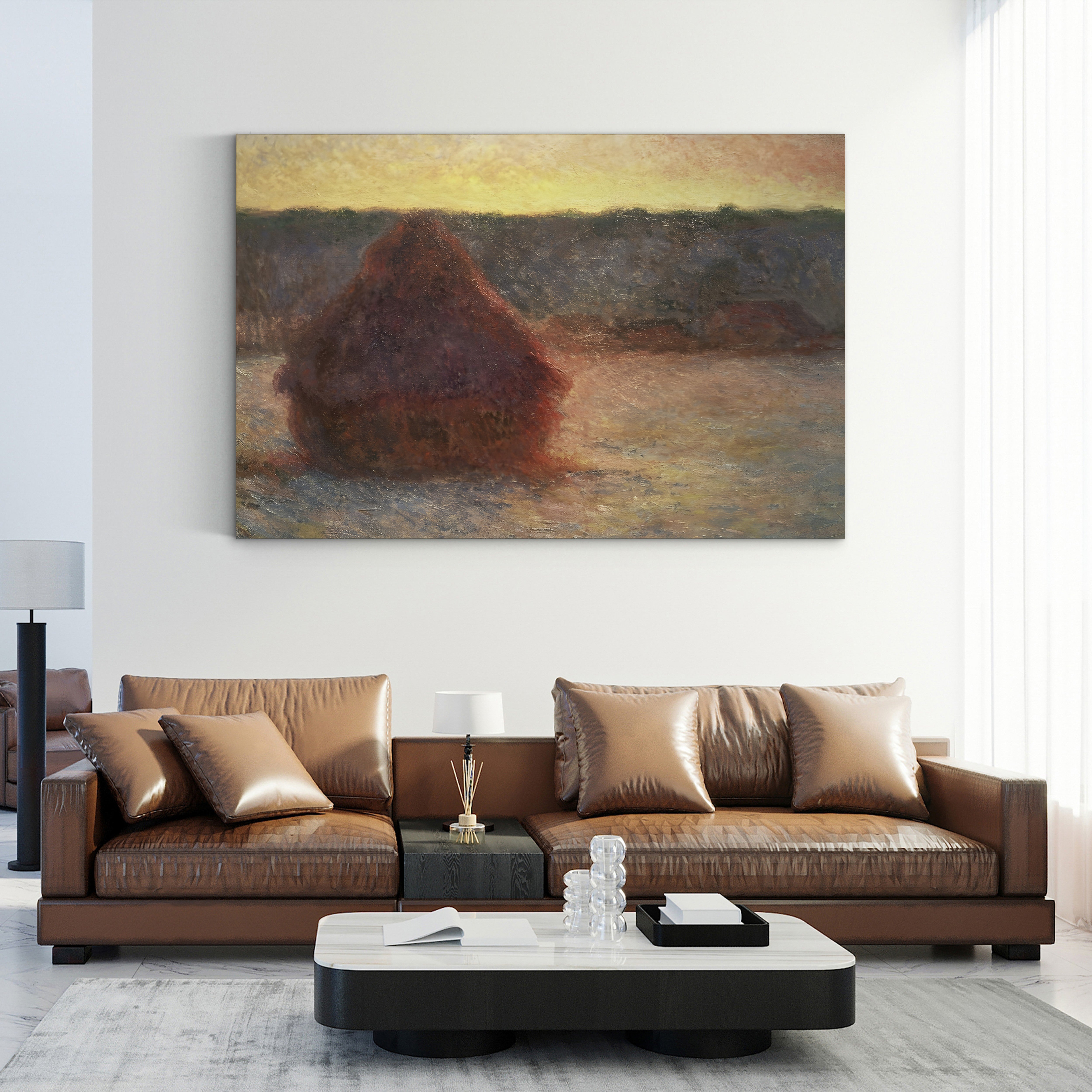 Haystacks at Sunset, Frosty Weather, 1891 – Claude Monet Wall Art | Impressionist Series Canvas Print