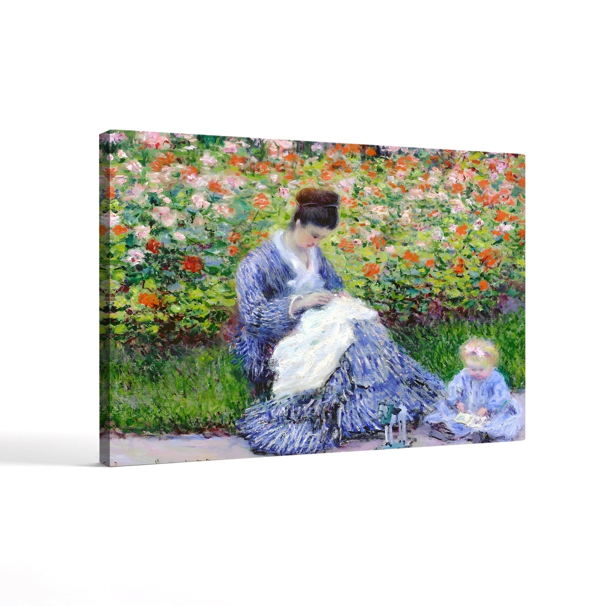 Camille Monet and a Child in the Artist's Garden at Argenteuil – Claude Monet Wall Art | Impressionist Garden Figure Canvas Print