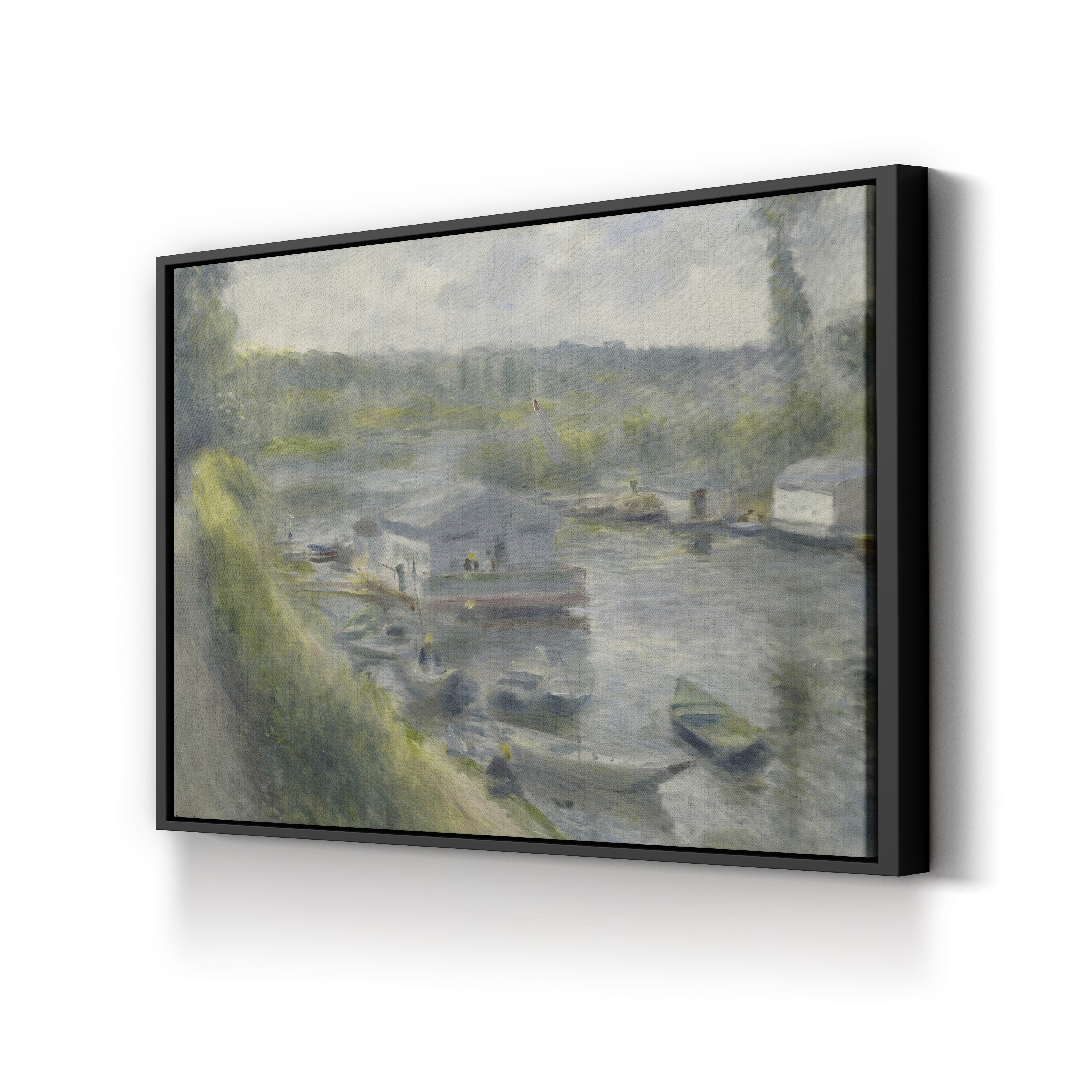 Wash-House Boat at Bas-Meudon, 1874 – Pierre-Auguste Renoir Wall Art | Impressionist Riverscape Canvas Print