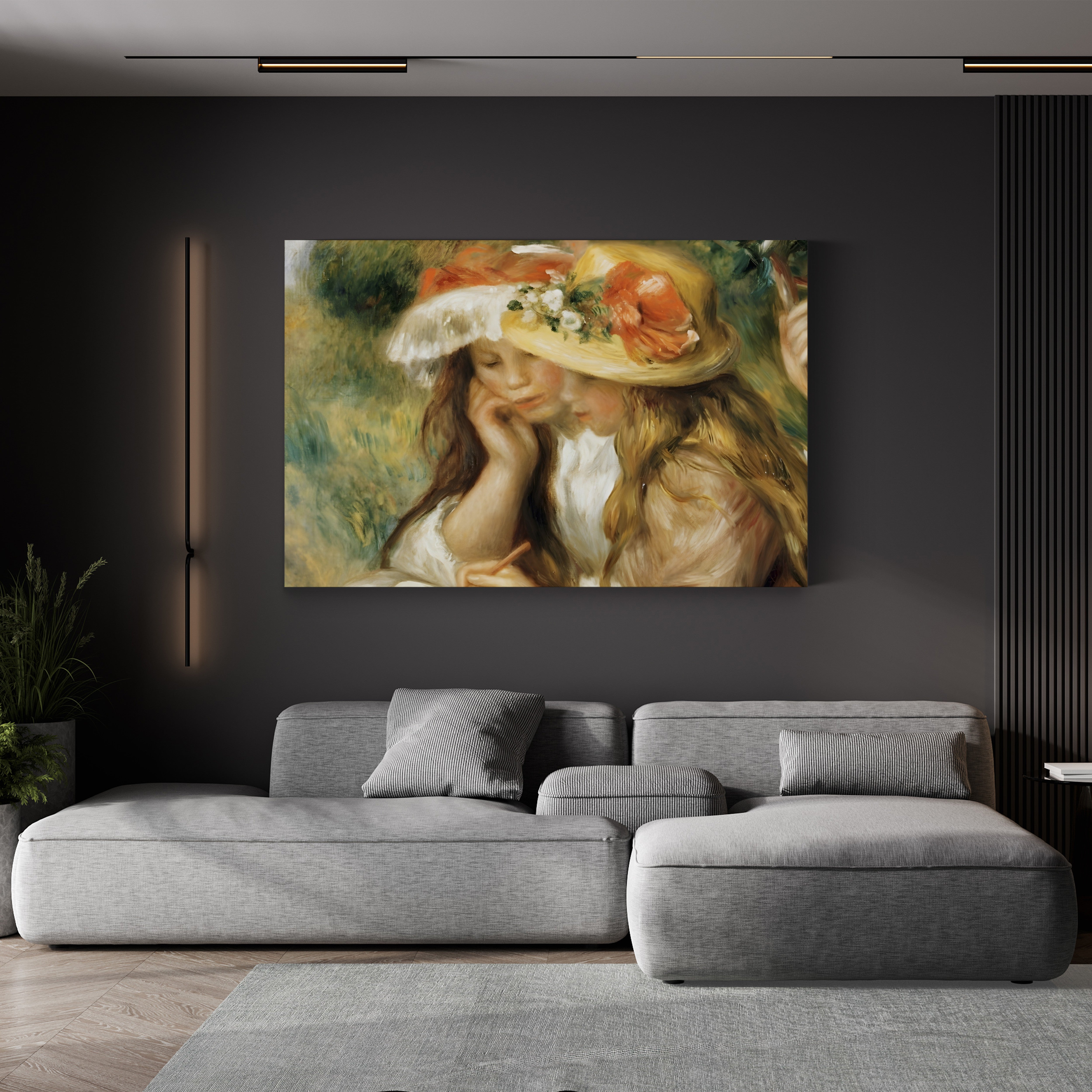 Two Girls Drawing – Pierre-Auguste Renoir Wall Art | Impressionist Figural Canvas Print