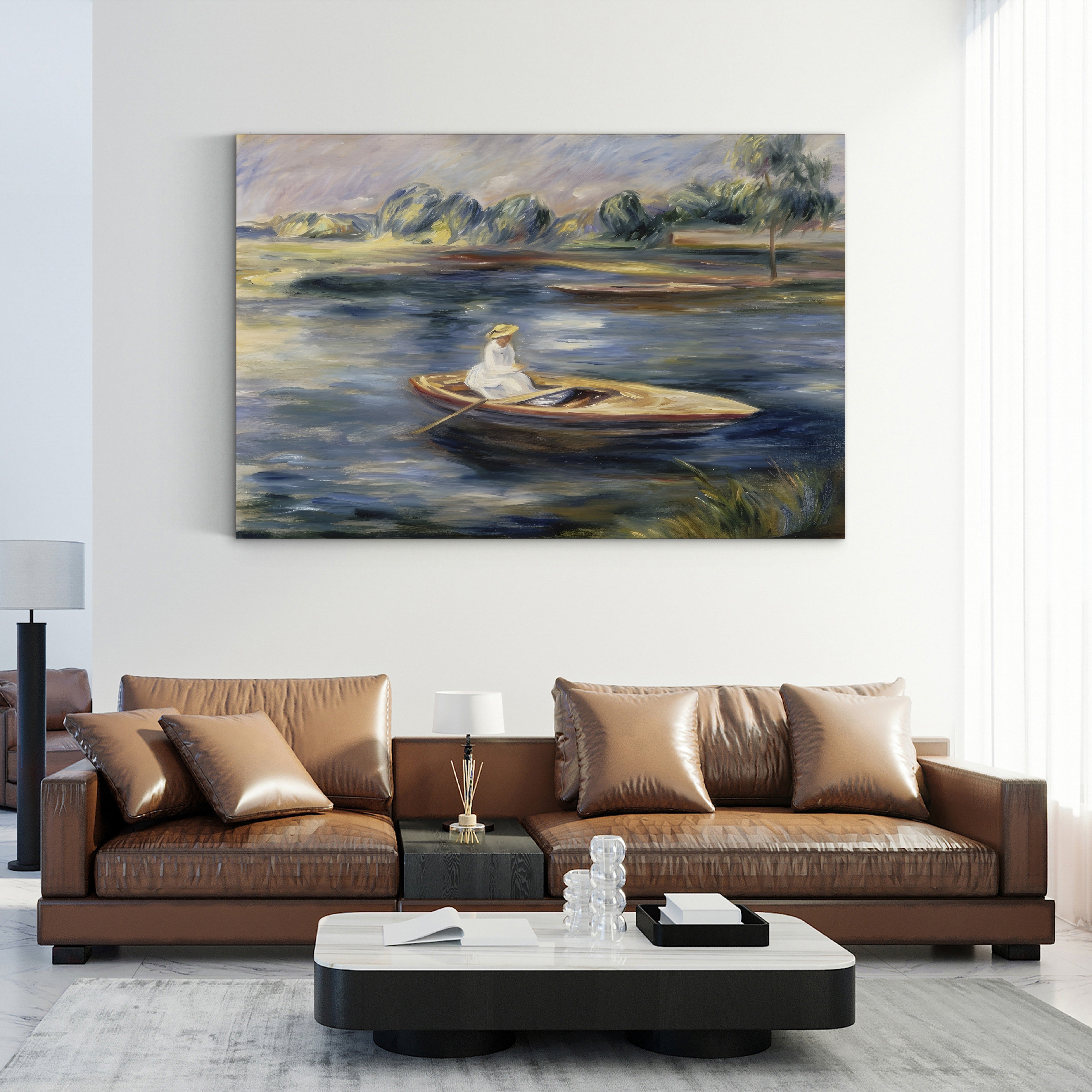 Young Woman Seated in a Rowboat – Pierre-Auguste Renoir Wall Art | Impressionist Boating Canvas Print
