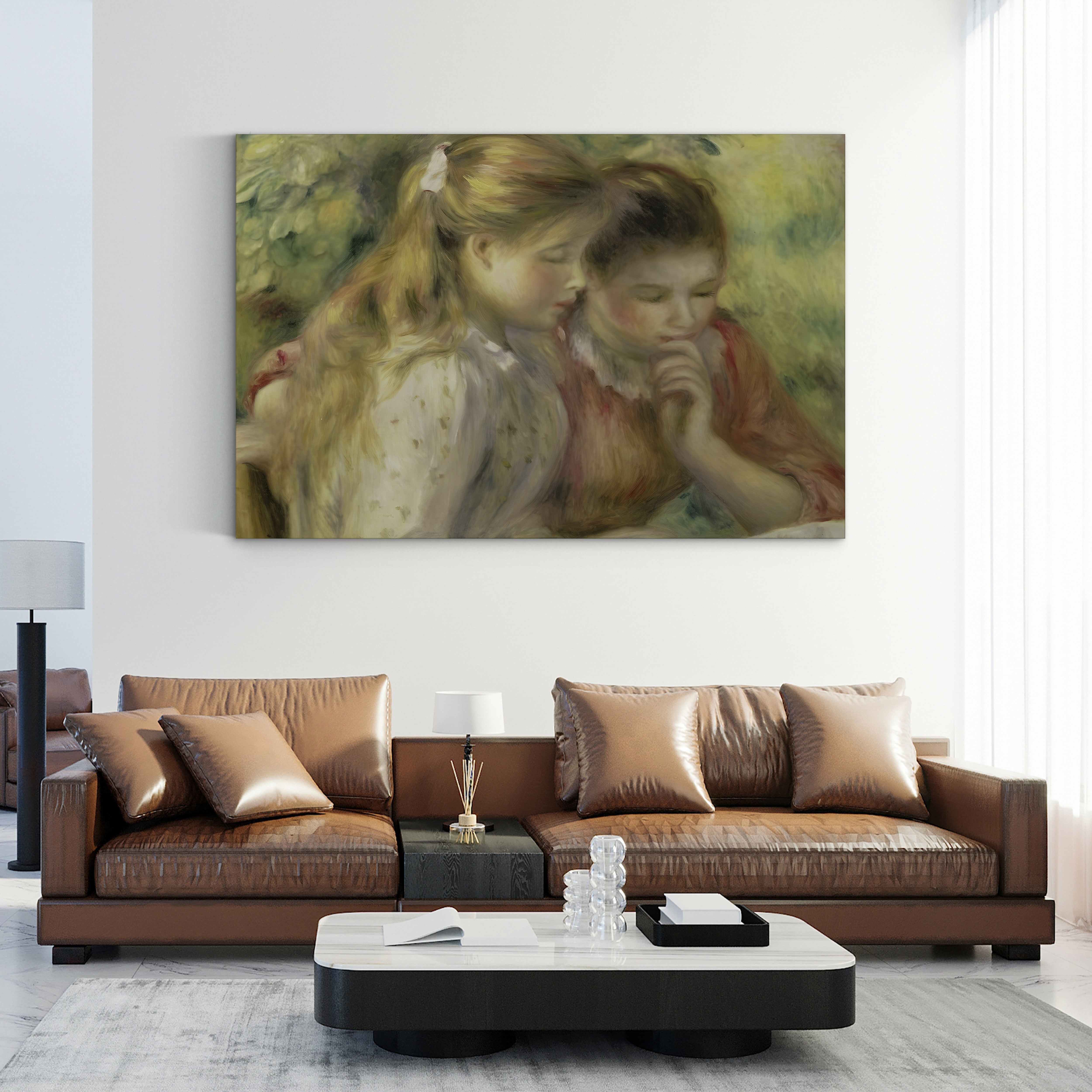 Two Girls Reading, 1892 – Pierre-Auguste Renoir Wall Art | Impressionist Interior Canvas Print