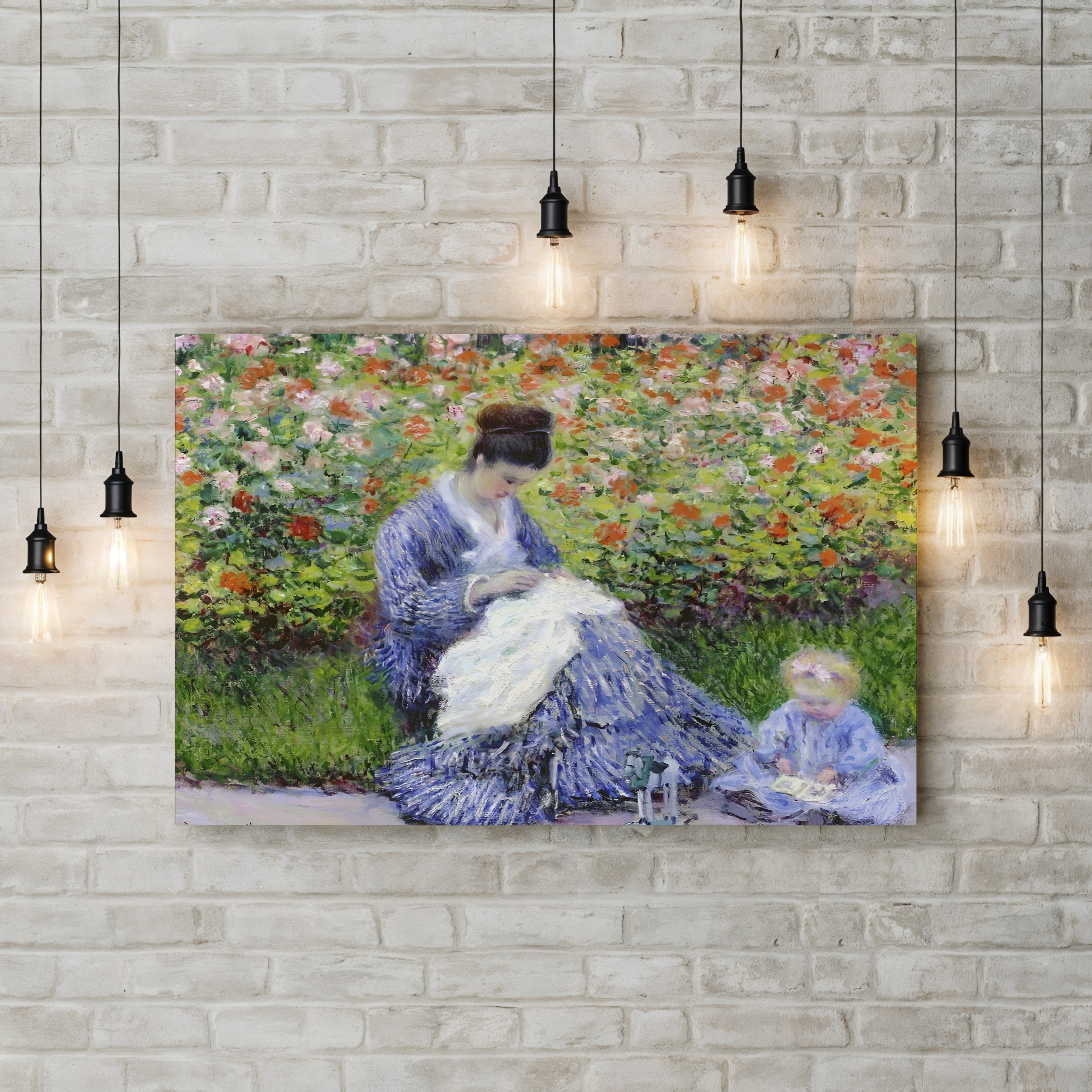 Camille Monet and a Child in the Artist's Garden at Argenteuil – Claude Monet Wall Art | Impressionist Garden Figure Canvas Print