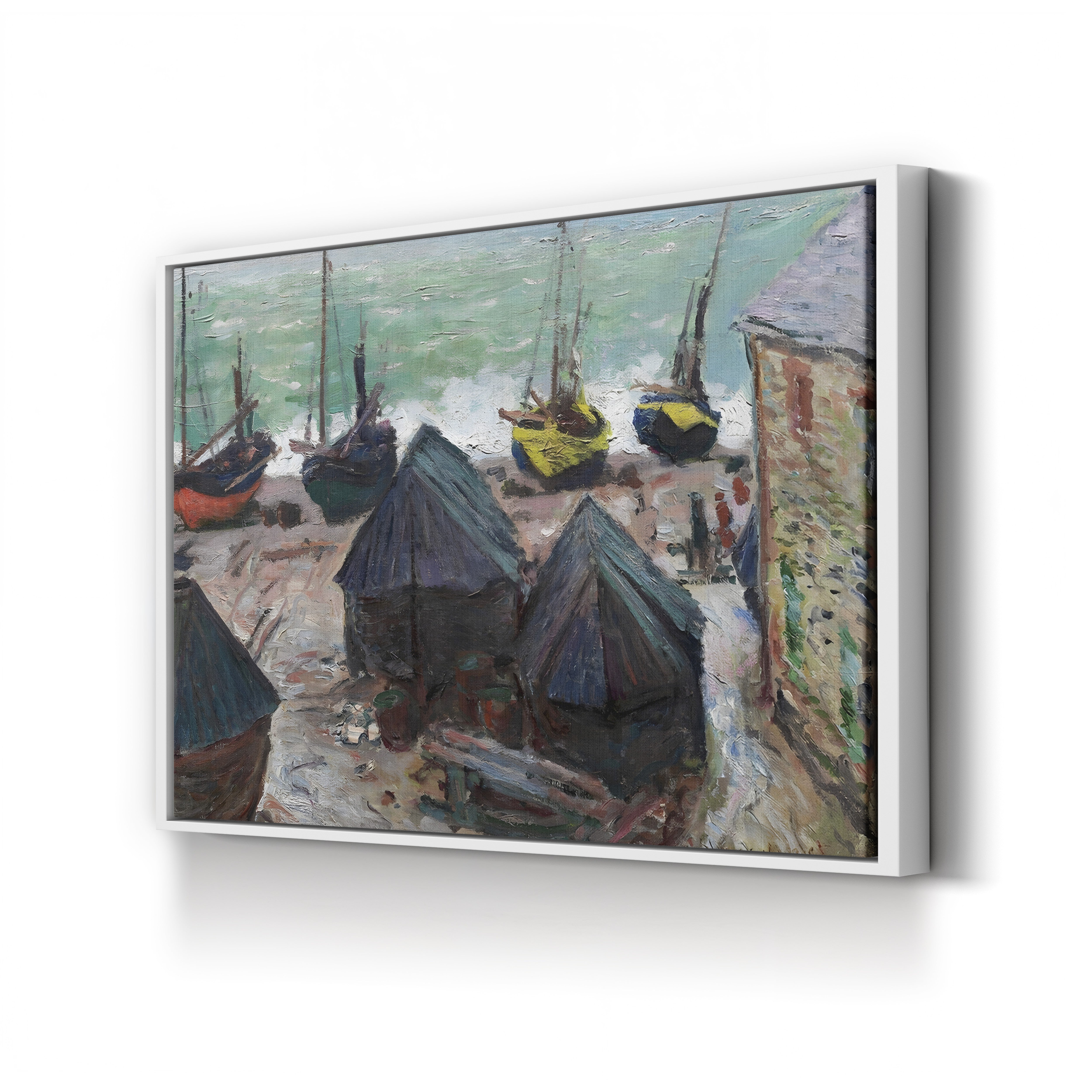 Boats on the Beach at Étretat – Claude Monet Wall Art | Impressionist Normandy Coastal Canvas Print