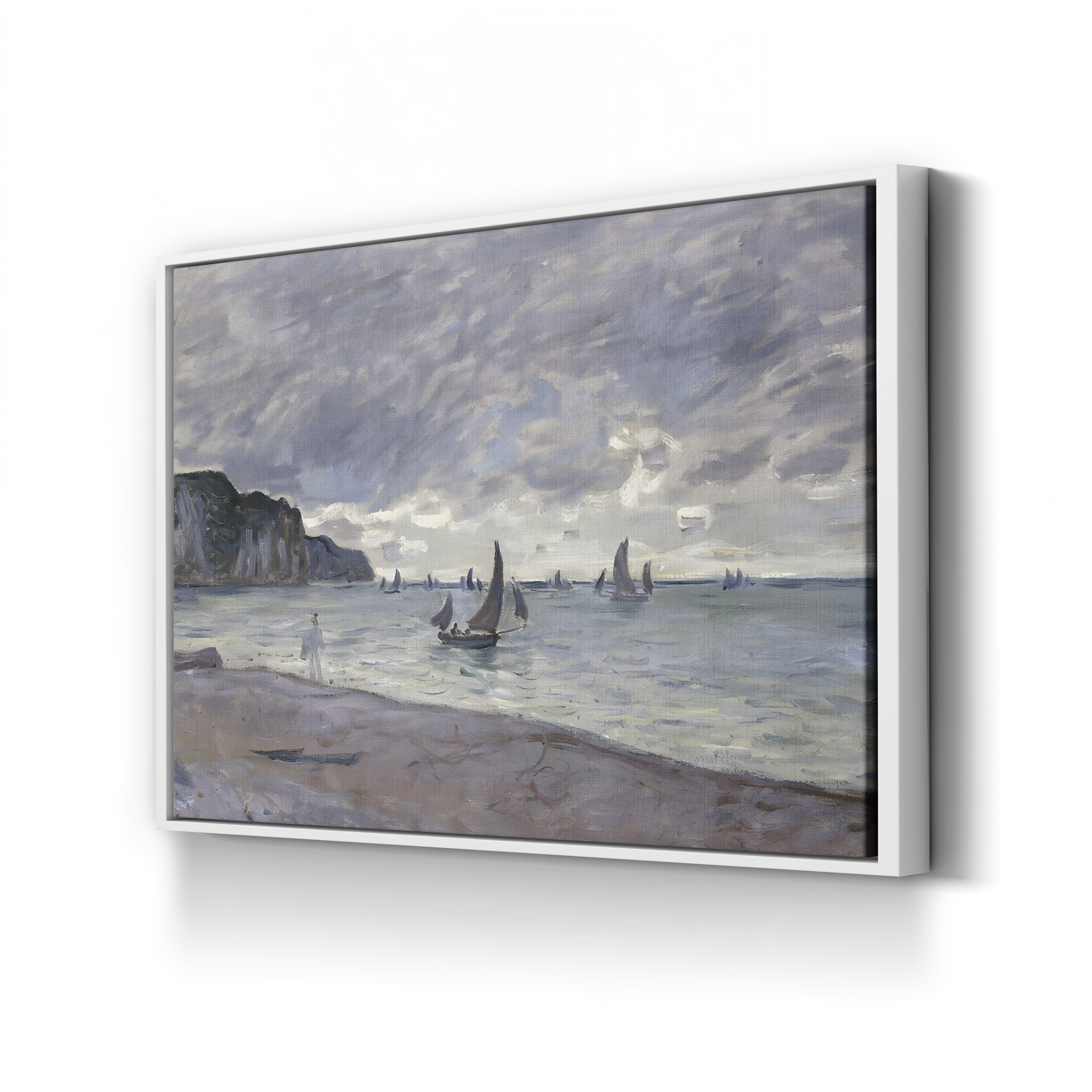 Fishing Boats in Front of the Beach and Cliffs of Pourville, 1882 – Claude Monet Wall Art | Impressionist Seascape Print