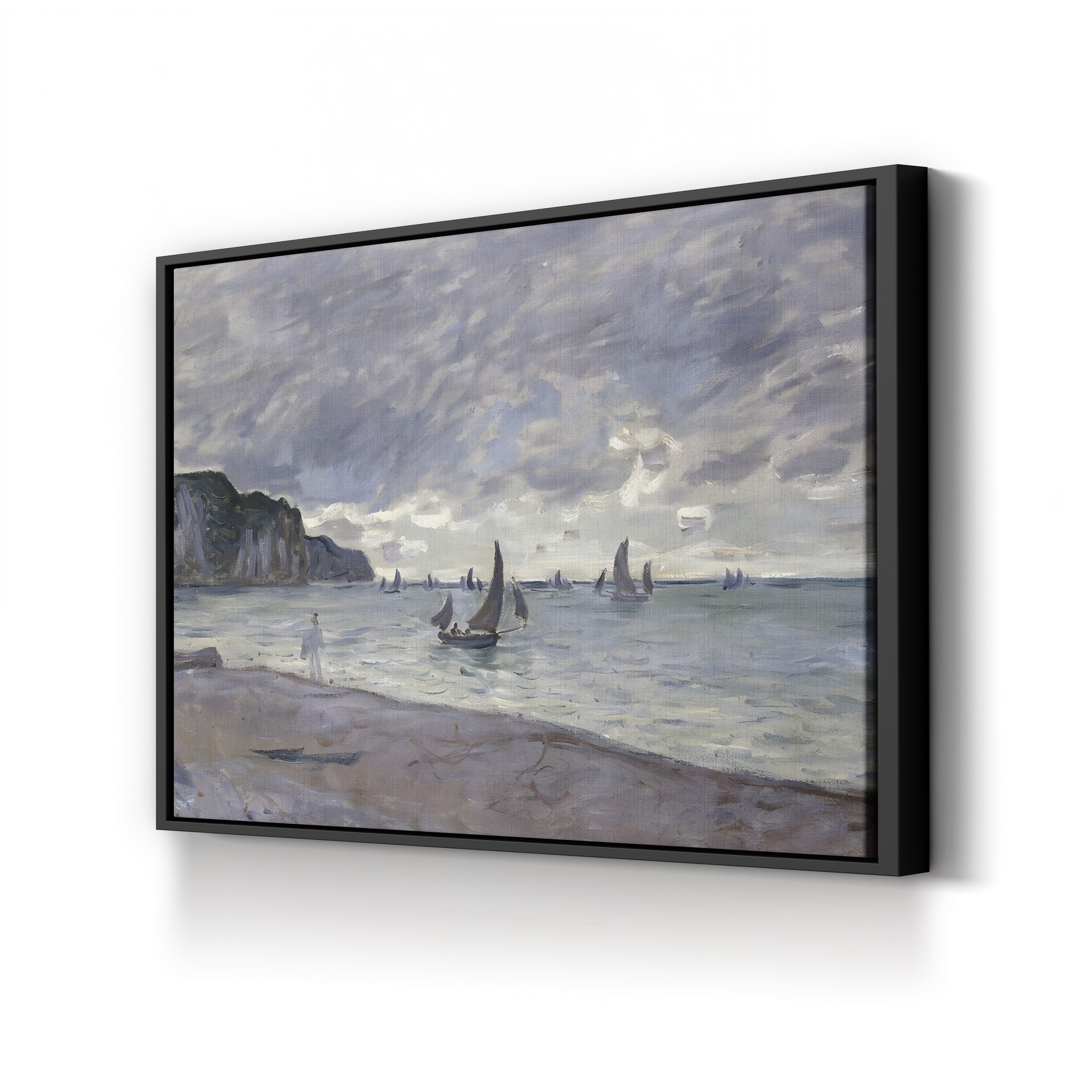 Fishing Boats in Front of the Beach and Cliffs of Pourville, 1882 – Claude Monet Wall Art | Impressionist Seascape Print