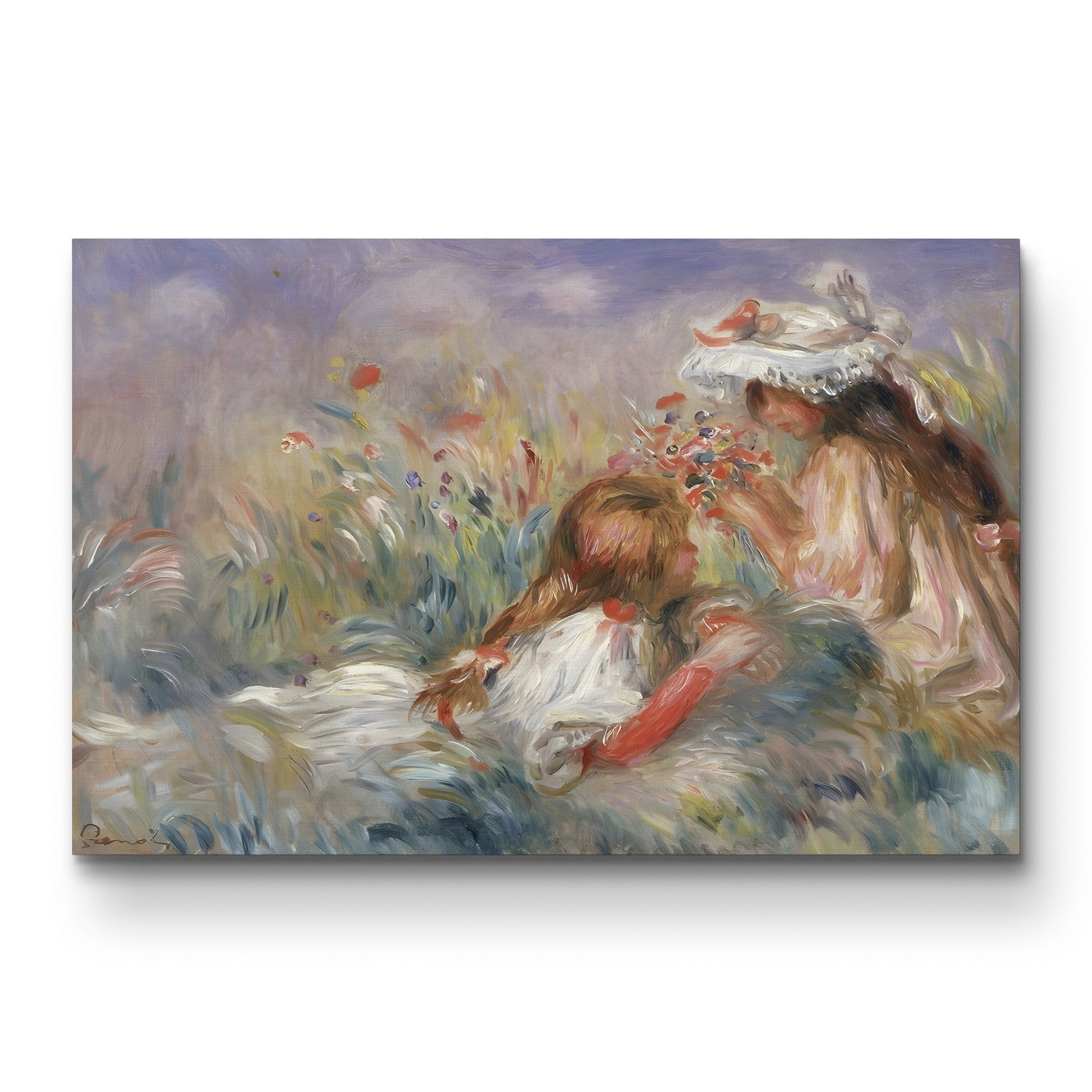 Two Children Seated Among Flowers, 1900 – Pierre-Auguste Renoir Wall Art | Impressionist Figural Canvas Print