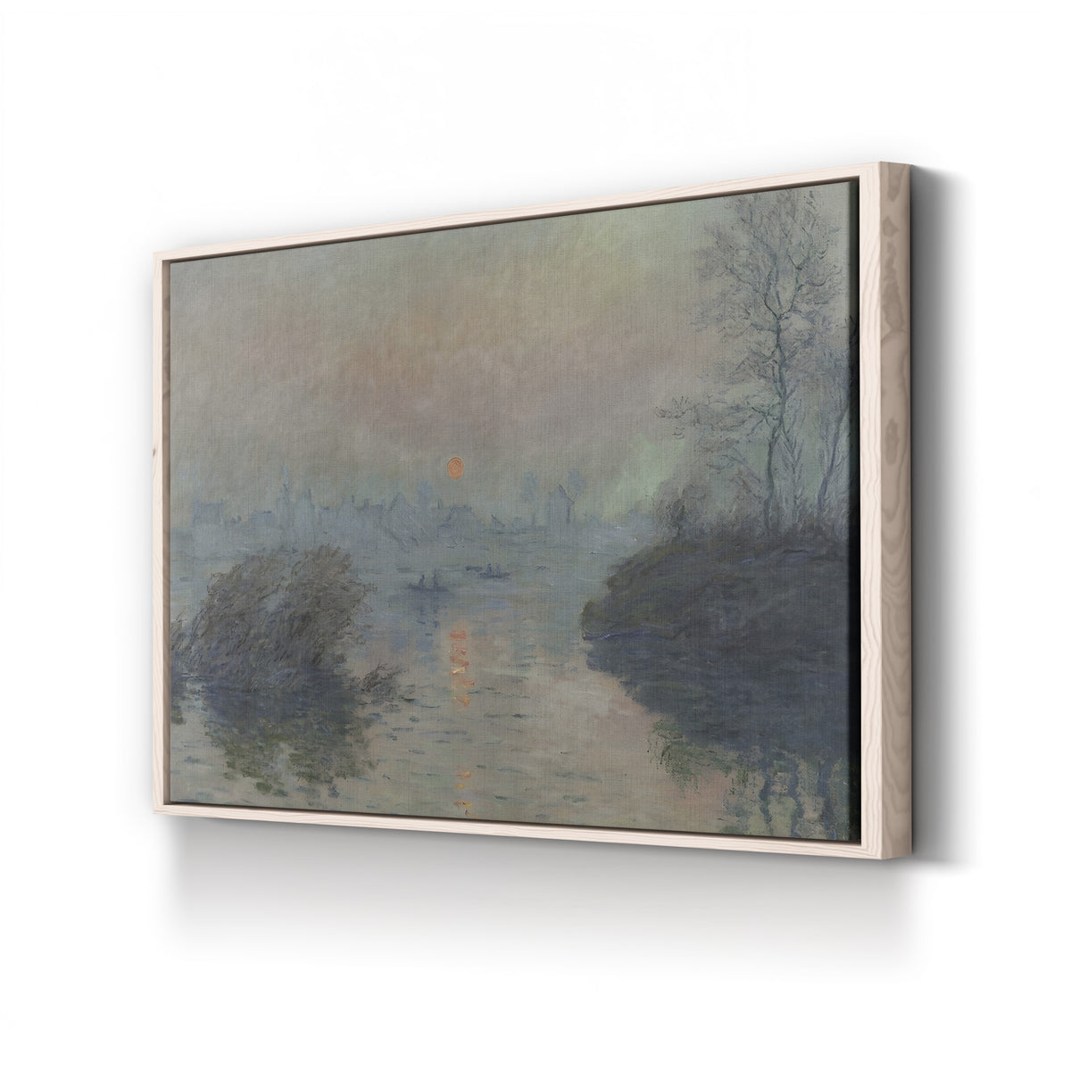 Sunset on the Seine at Lavacourt, c. 1880 by Claude Monet canvas print in natural frame