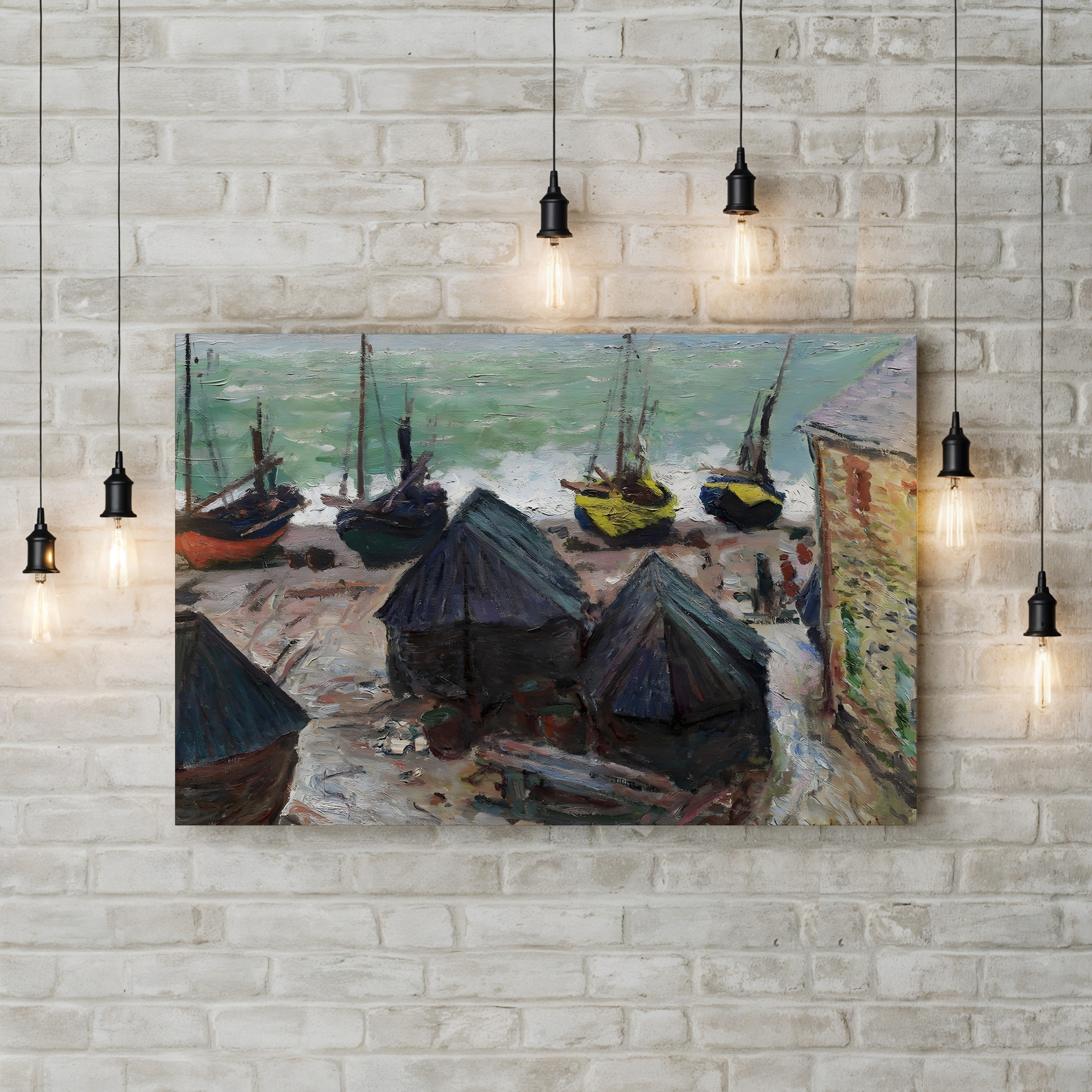 Boats on the Beach at Étretat – Claude Monet Wall Art | Impressionist Normandy Coastal Canvas Print