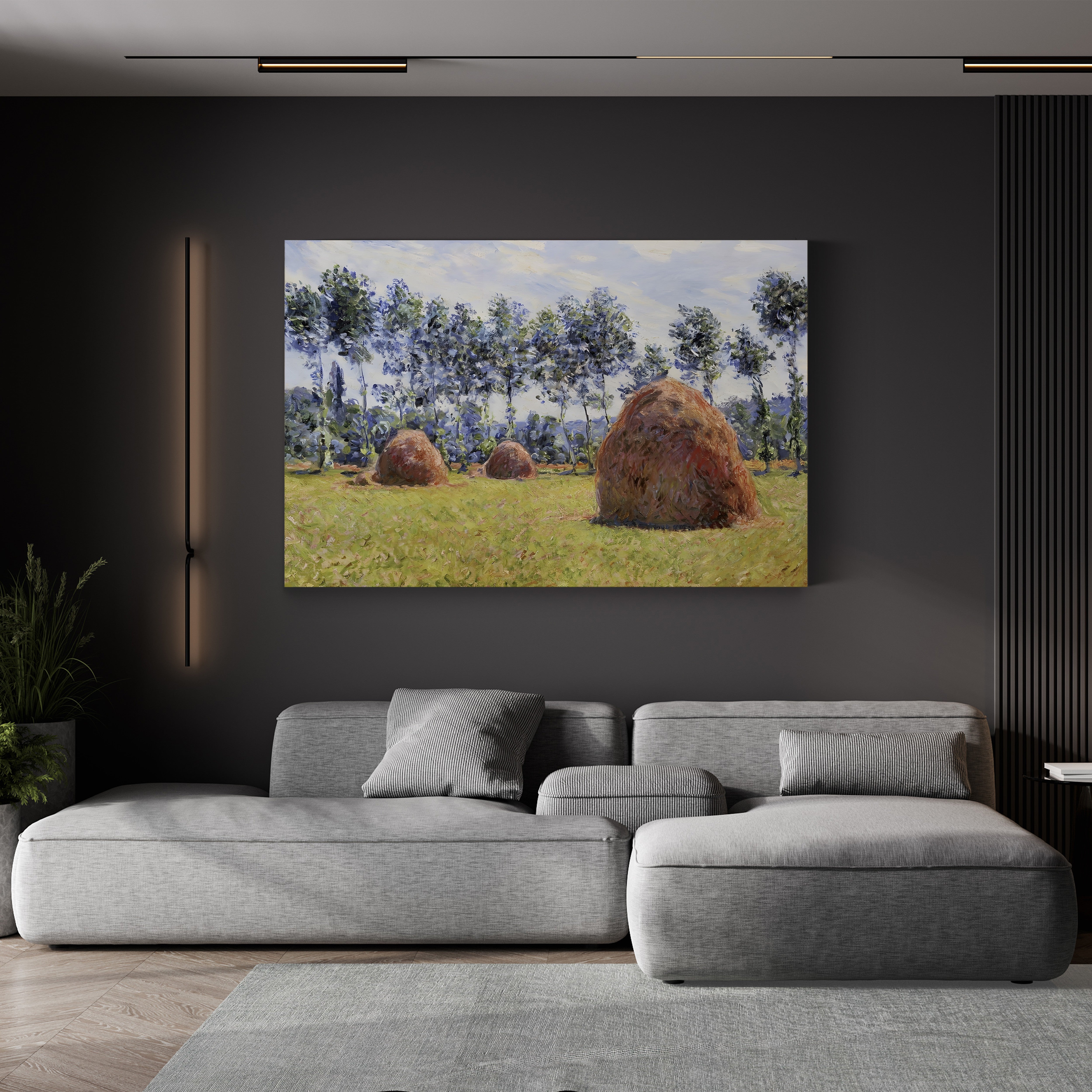 Haystacks at Giverny, 1884 – Claude Monet Wall Art | Impressionist Rural Landscape Canvas Print