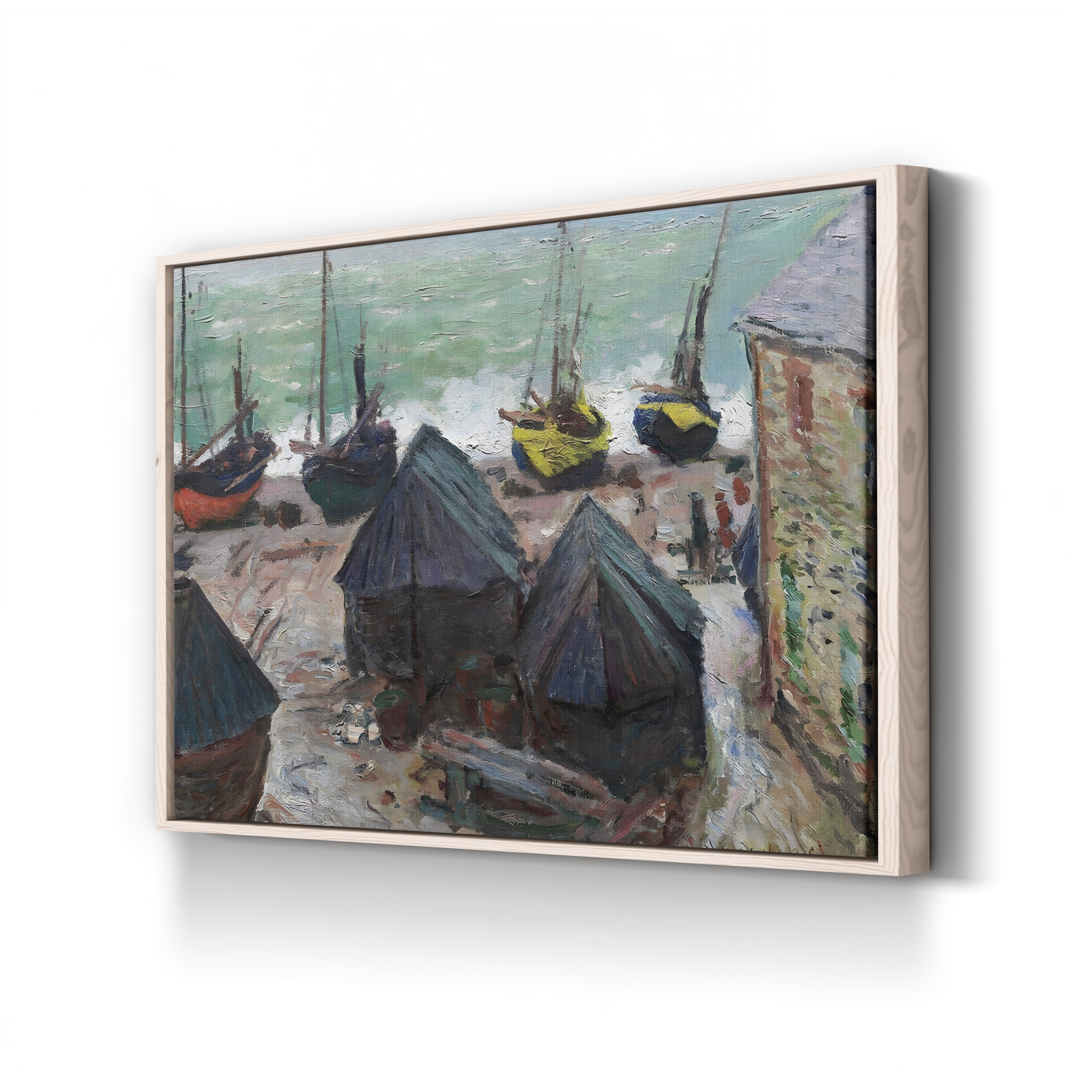 Boats on the Beach at Étretat – Claude Monet Wall Art | Impressionist Normandy Coastal Canvas Print