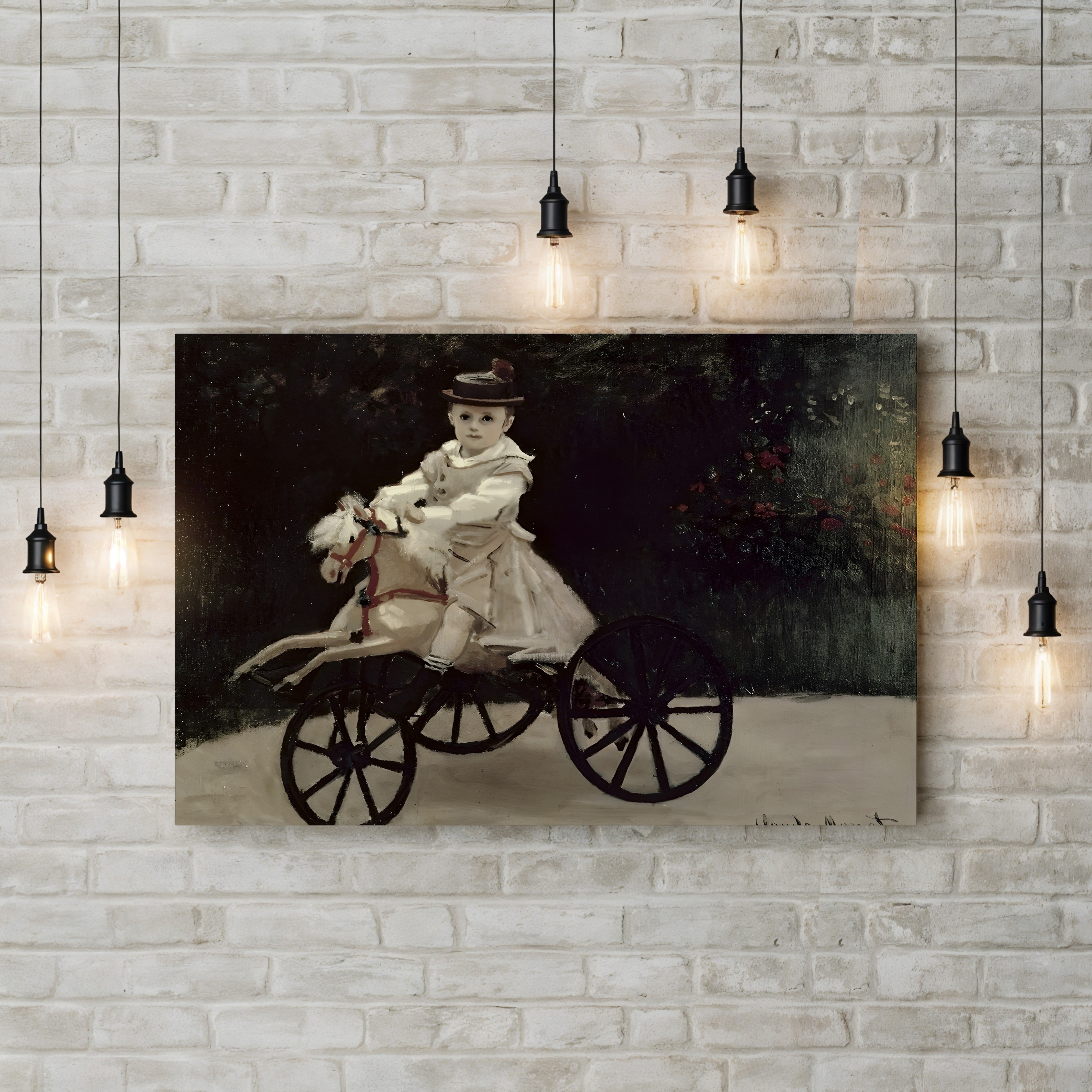 Jean Monet on His Hobby Horse, 1872 – Claude Monet Wall Art | Impressionist Childhood Scene Canvas Print