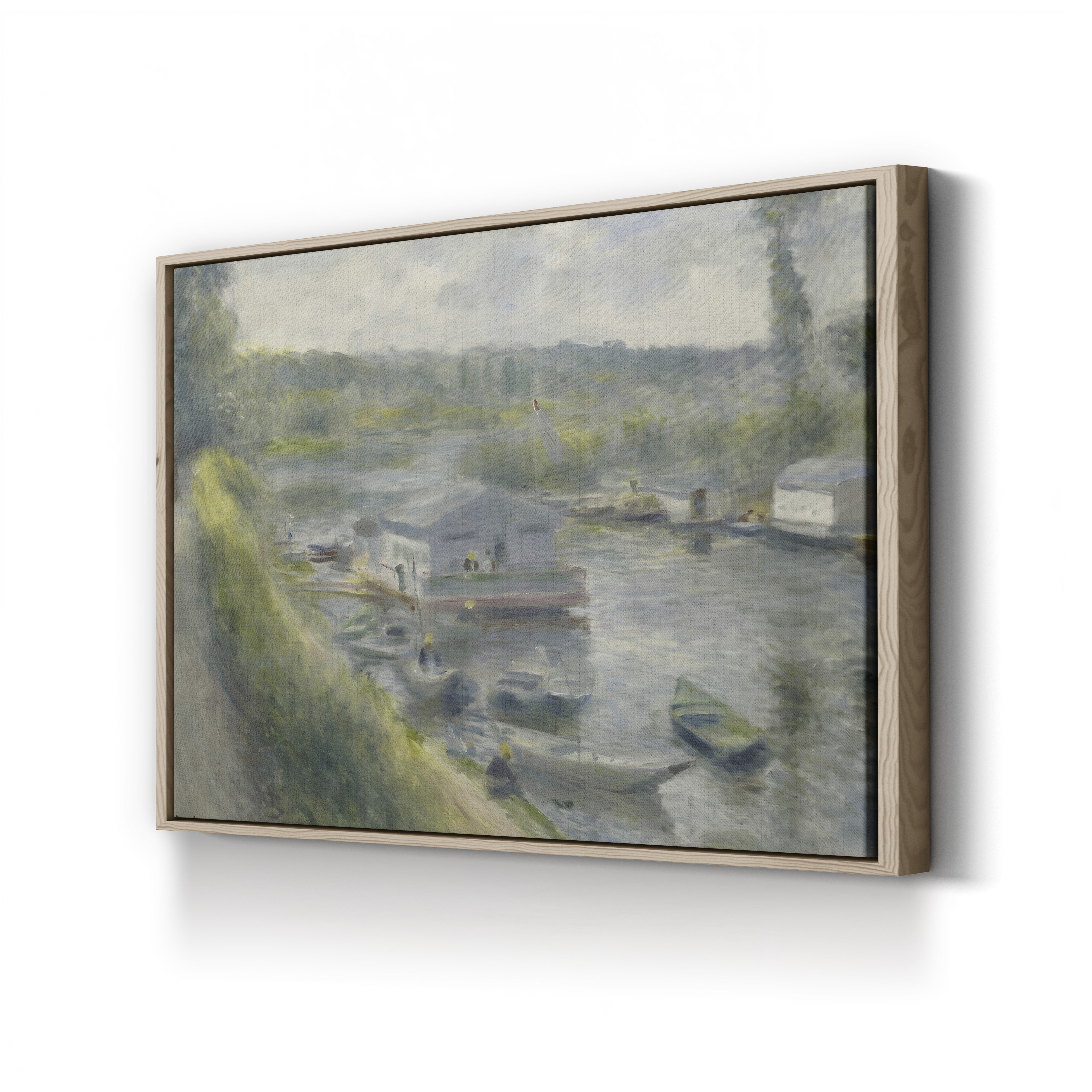 Wash-House Boat at Bas-Meudon, 1874 – Pierre-Auguste Renoir Wall Art | Impressionist Riverscape Canvas Print