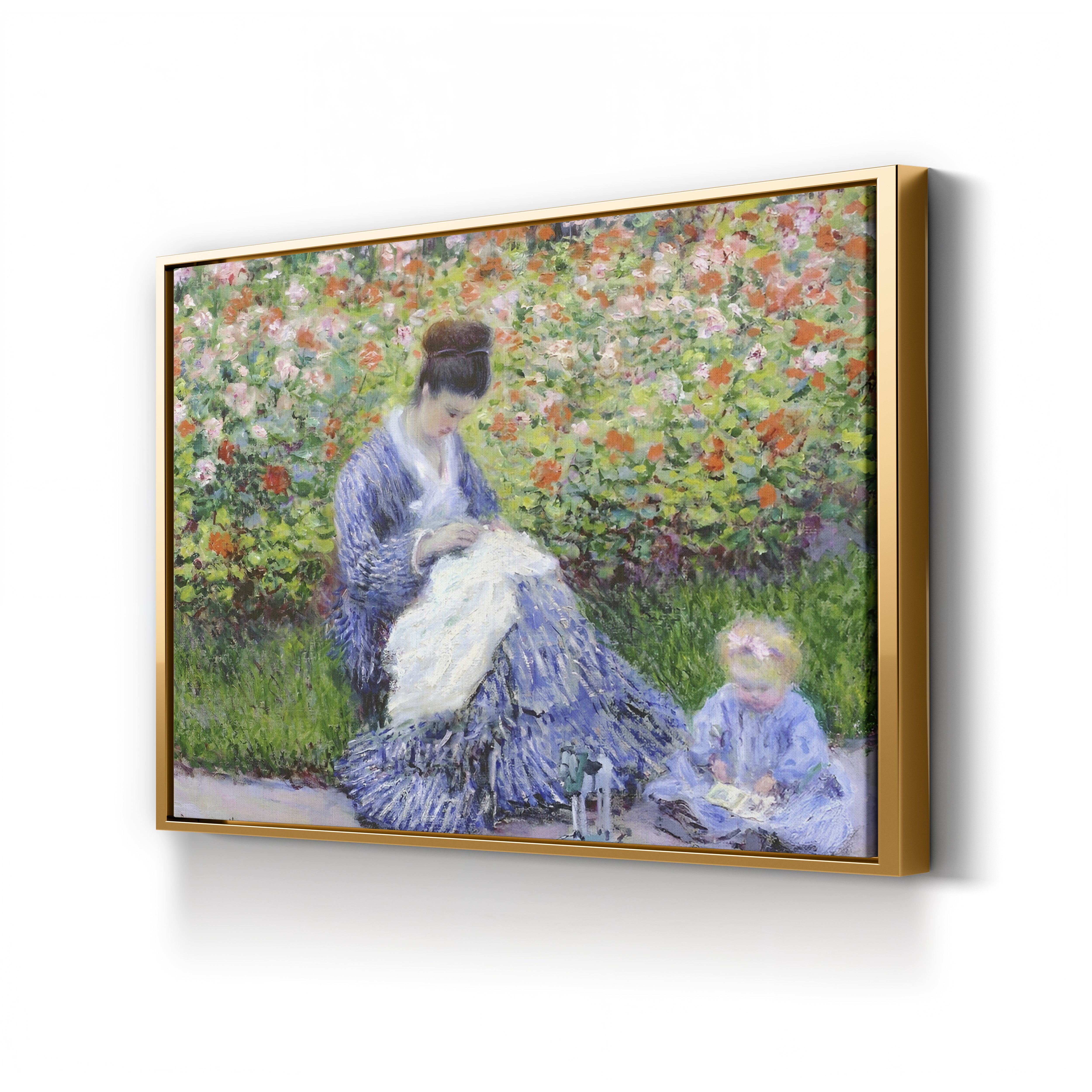 Camille Monet and a Child in the Artist's Garden at Argenteuil – Claude Monet Wall Art | Impressionist Garden Figure Canvas Print