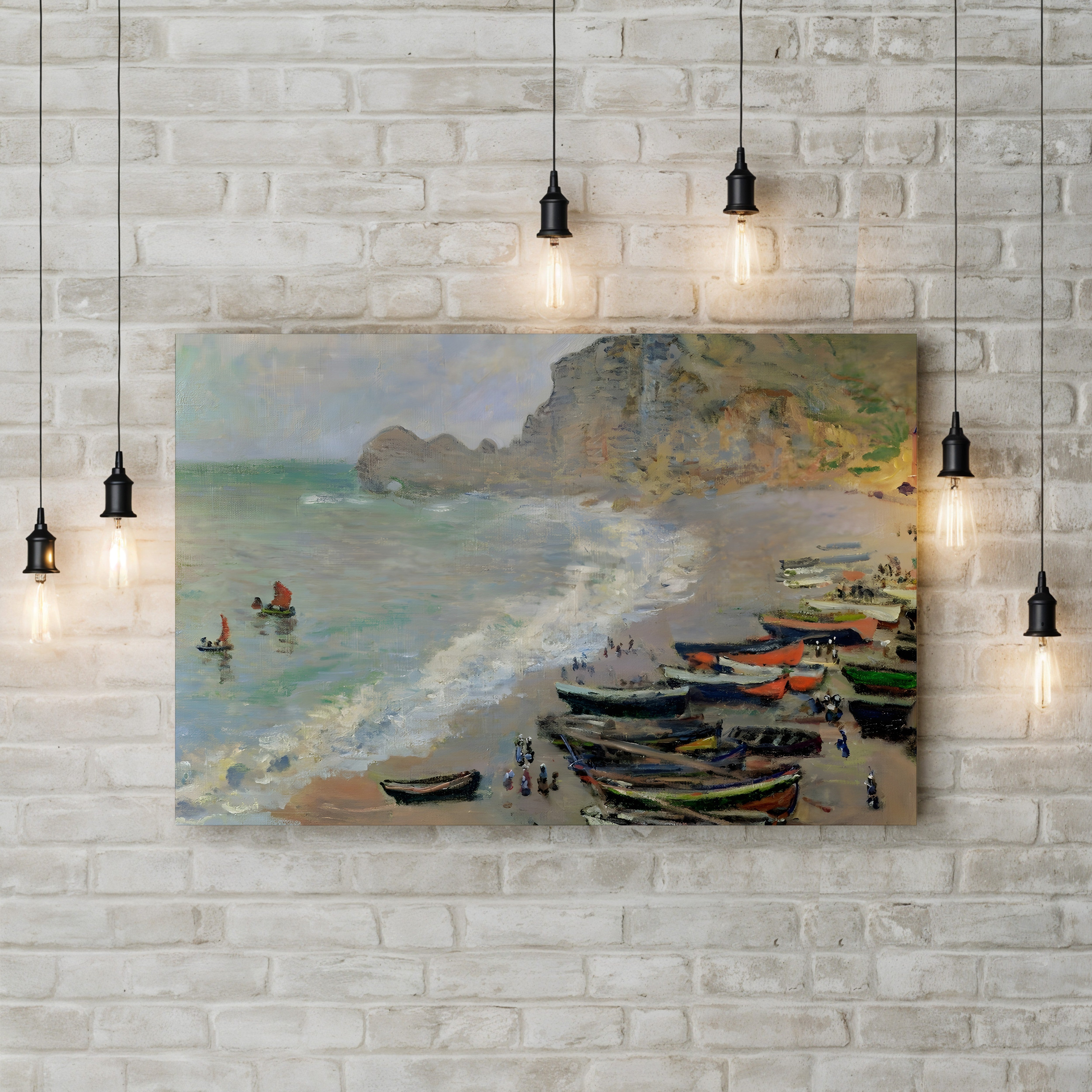 Étretat Beach and the Porte d'Amont, 1883 – Claude Monet Wall Art | Impressionist Normandy Cliff Print
