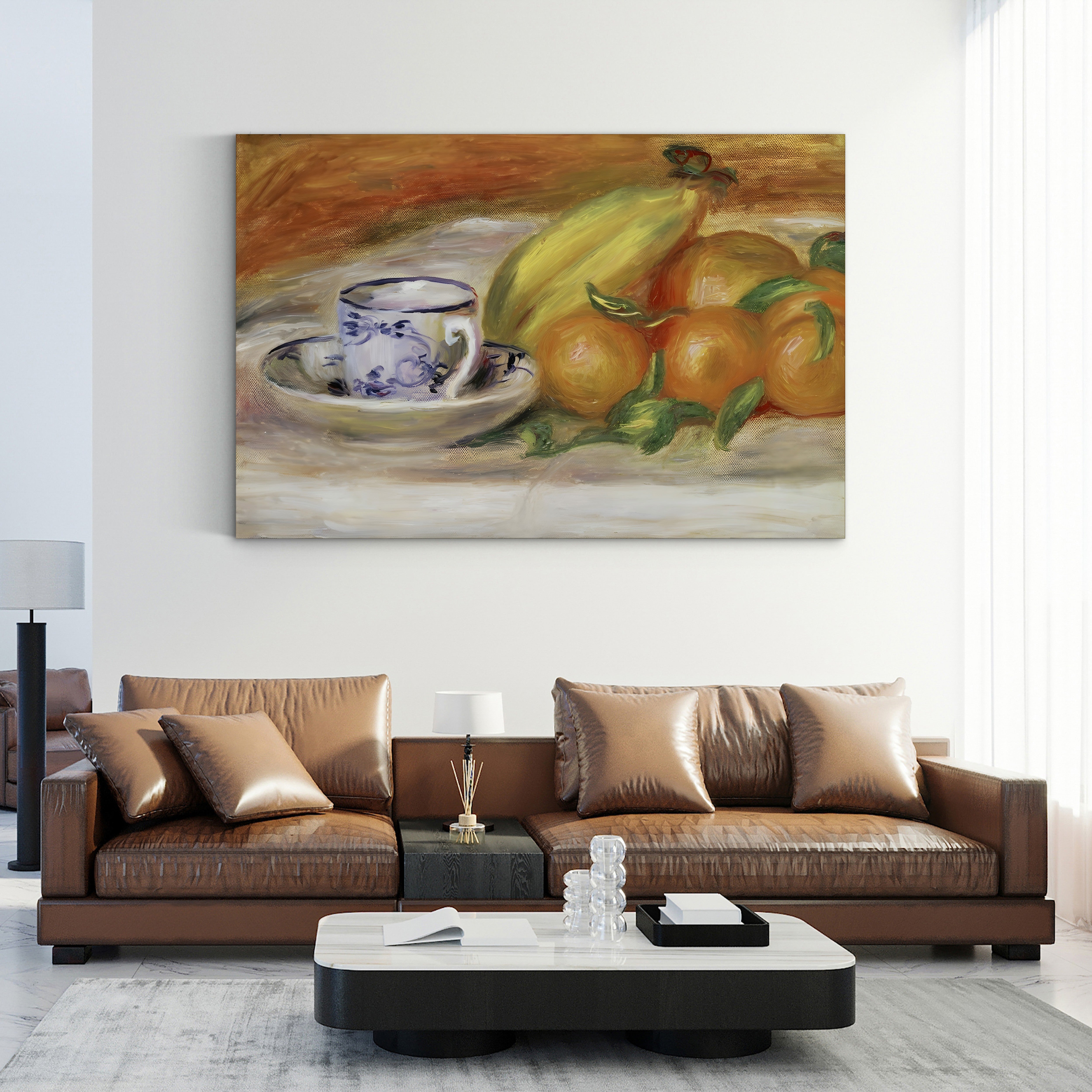 Fruit with Cup and Saucer, 1913 – Pierre-Auguste Renoir Wall Art | Late Impressionist Still Life Canvas Print