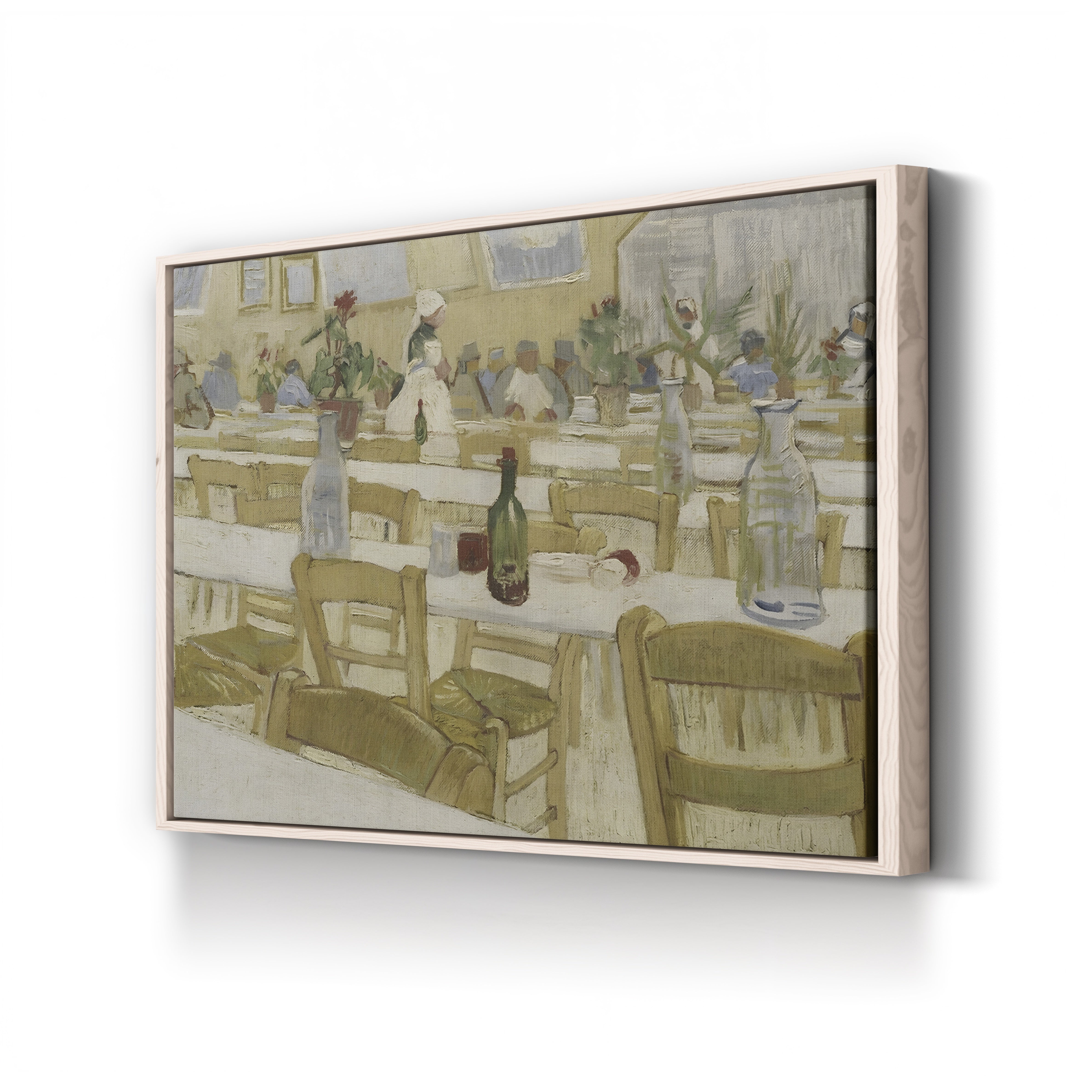 Interior of a Restaurant by Vincent van Gogh canvas print in natural wood frame