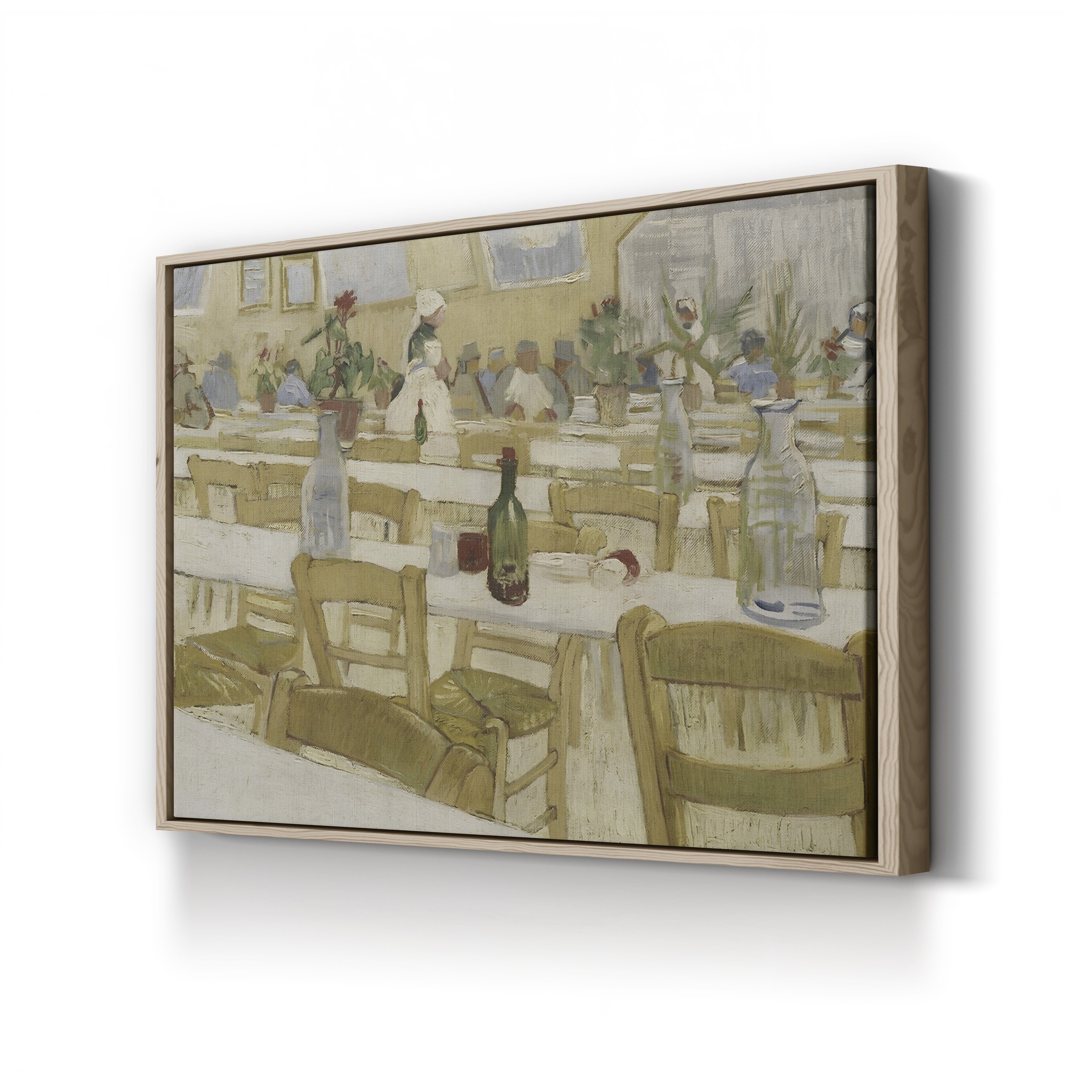 Interior of a Restaurant by Vincent van Gogh canvas print in oak frame